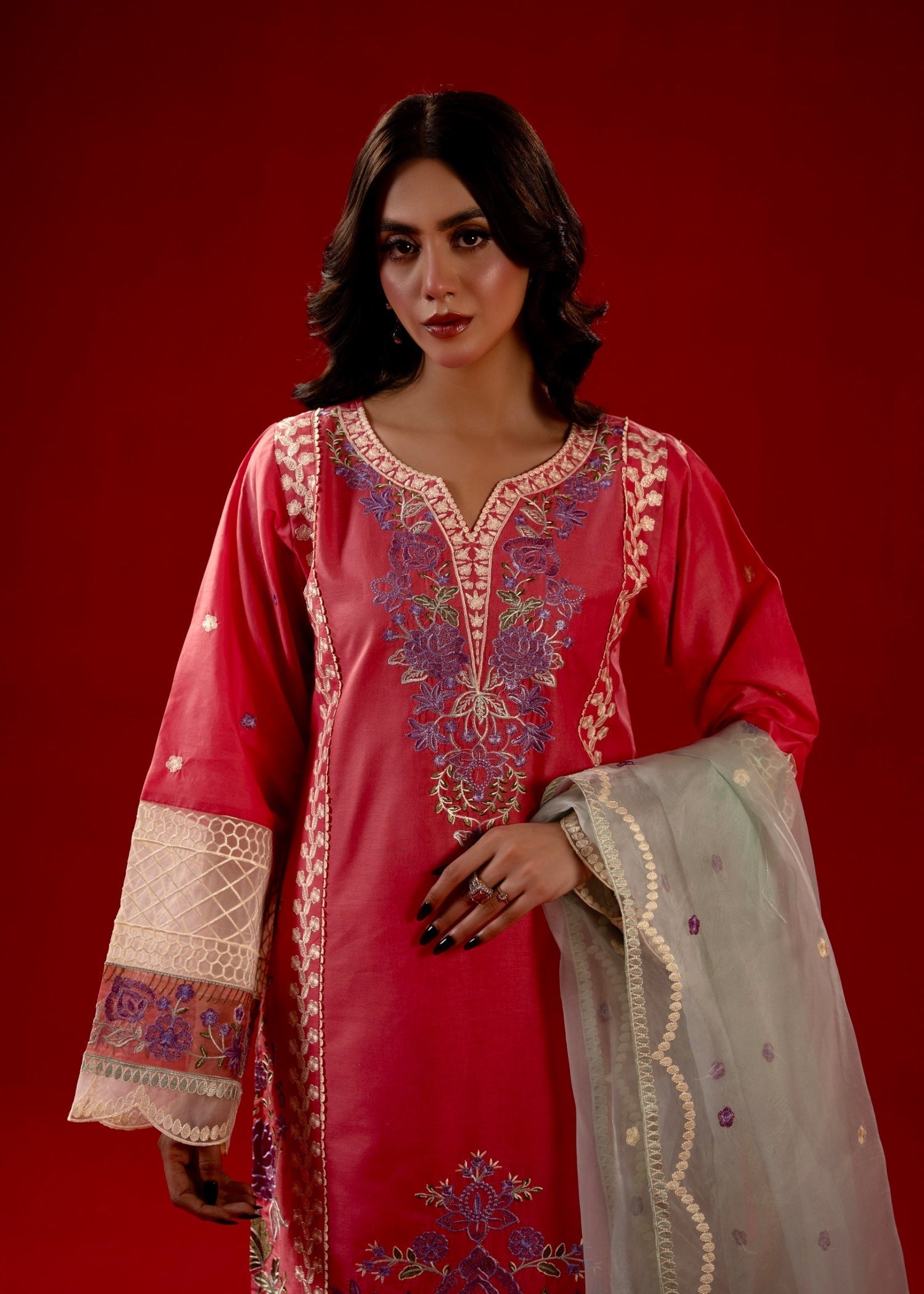 cambric Kurta Set in Salmon pink