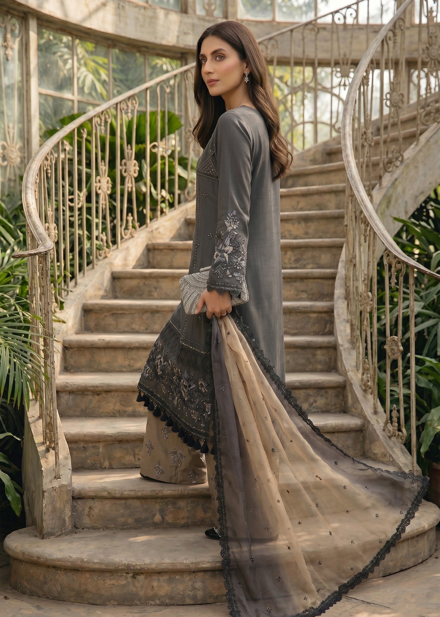 poly lawn Kurta Set in Midnight