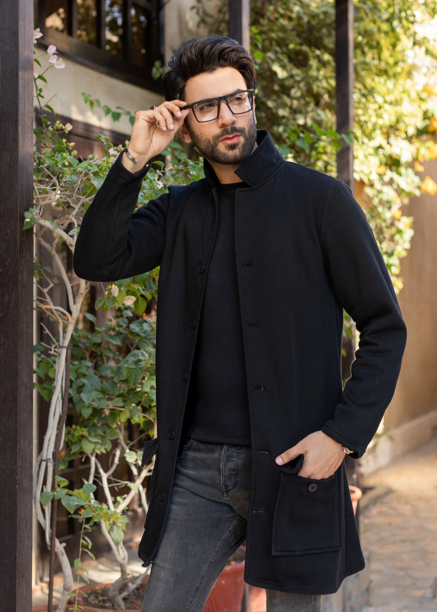 fleece Coat in Black