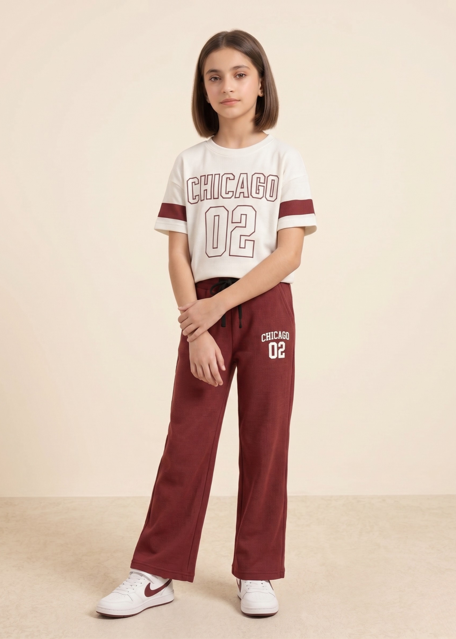 Co Ord Sets in Maroon, white
