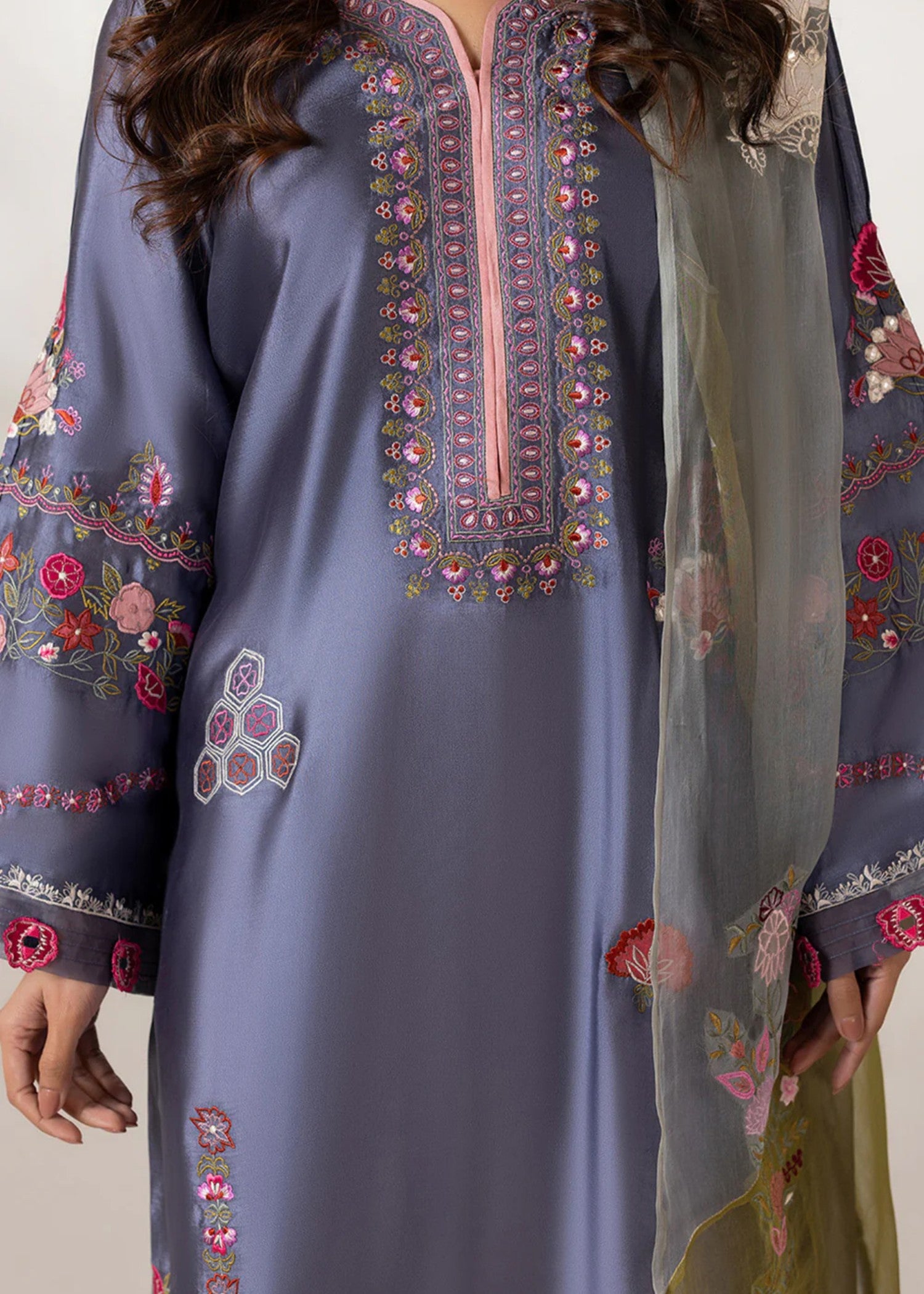 cotton silk Kurta Set in Purple ash