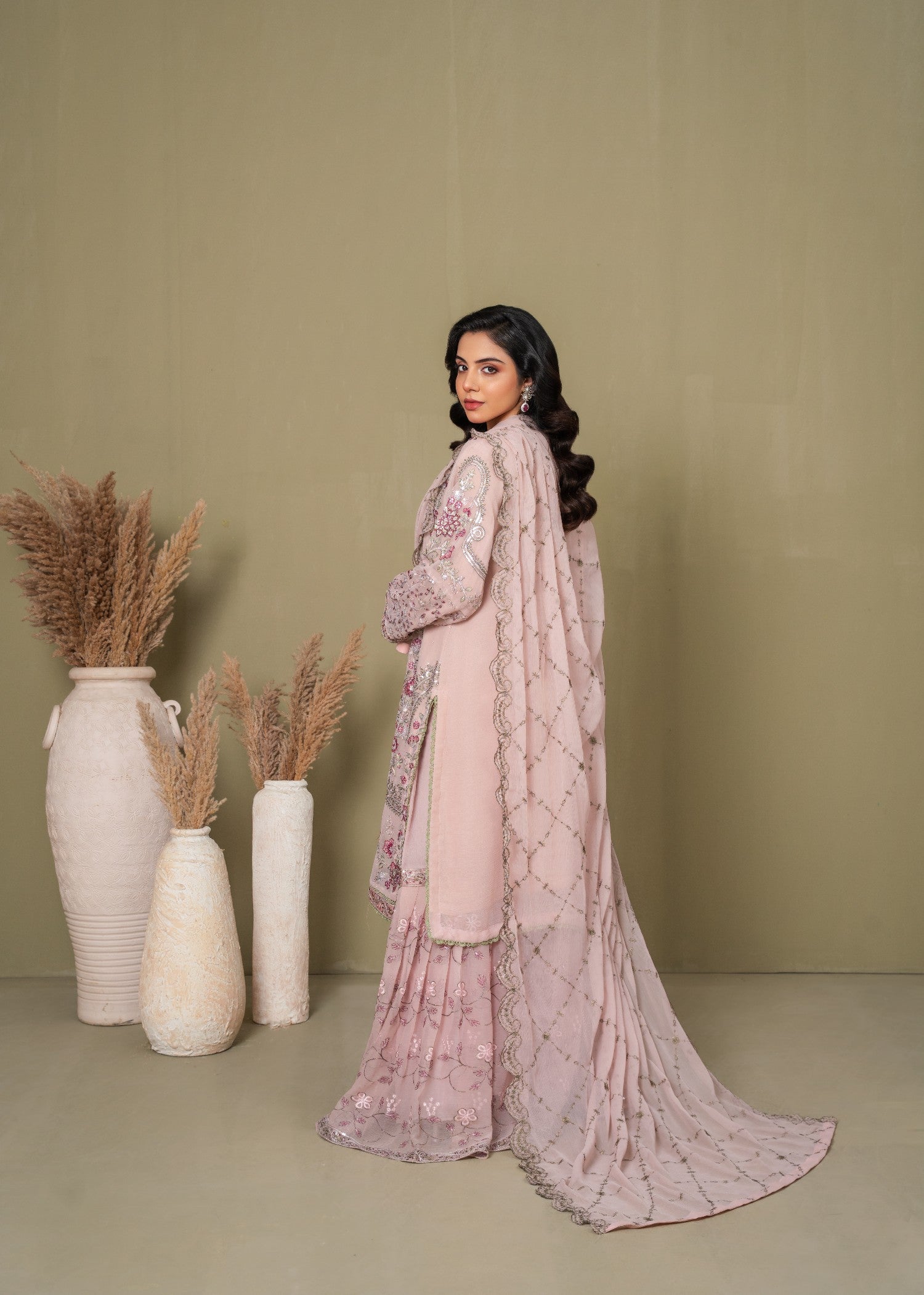 chiffon Gharara in Blush pink