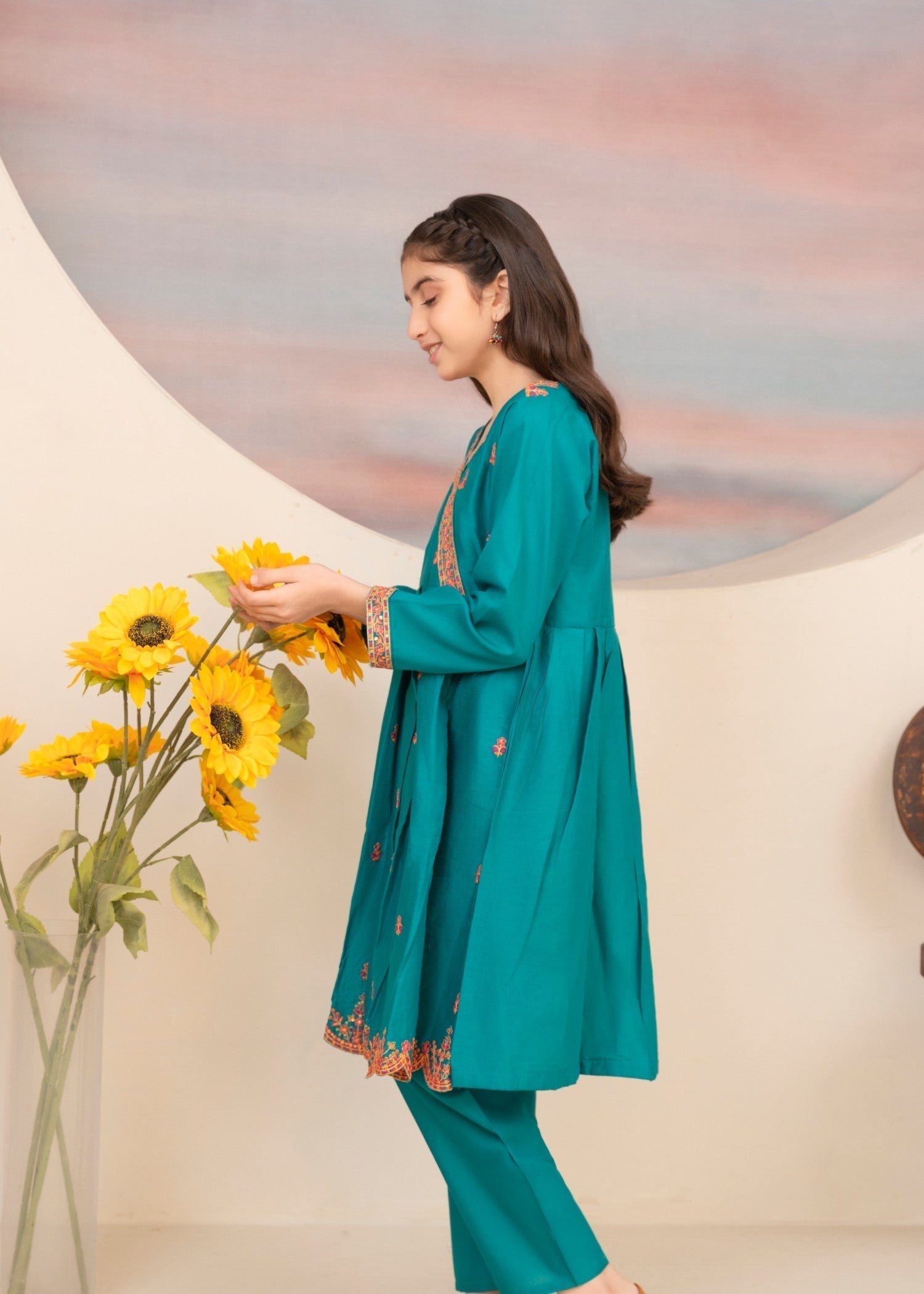 lawn Angrakha in Sea green