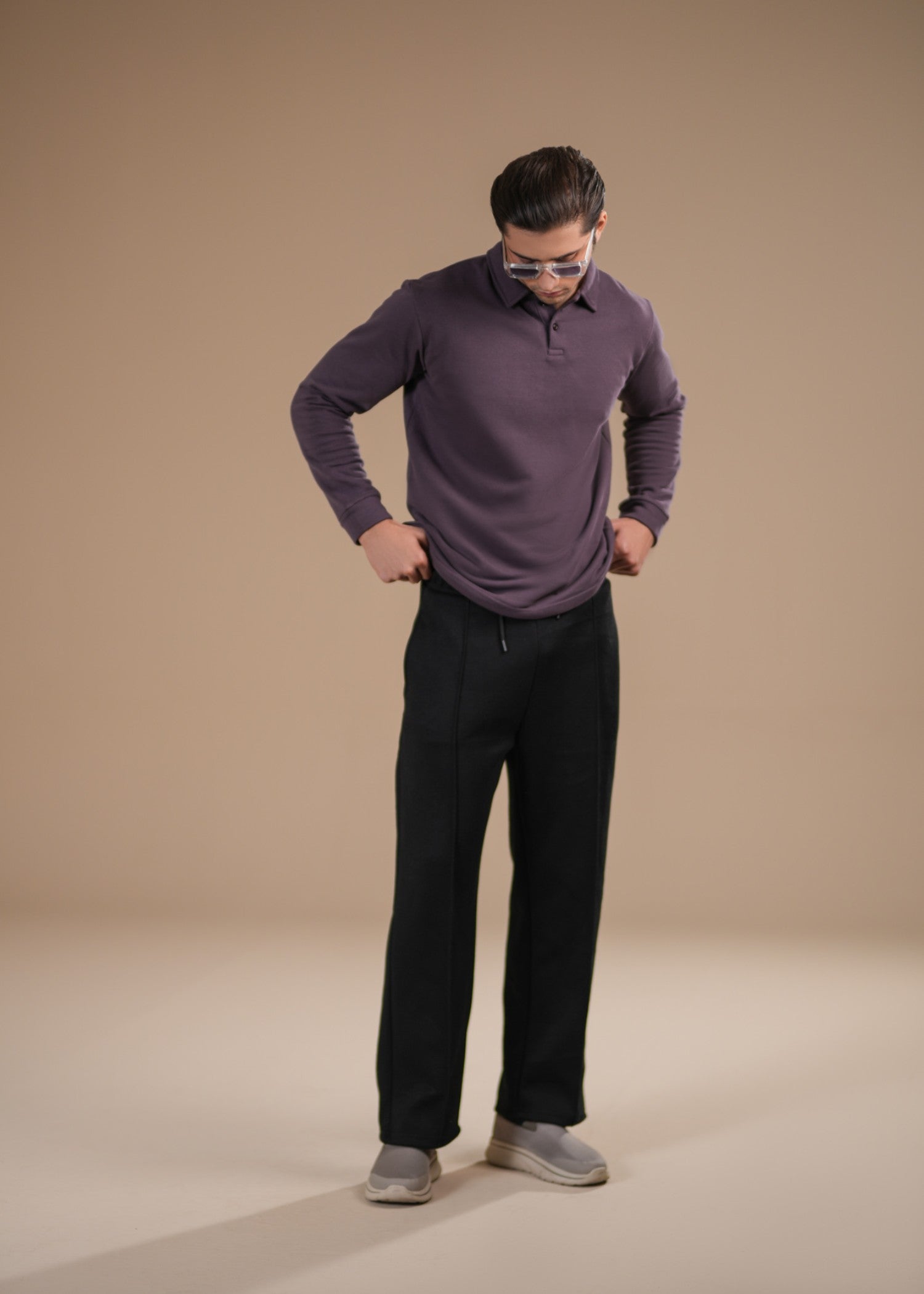 fleece Polo Shirt in Purple by Muraqsh West