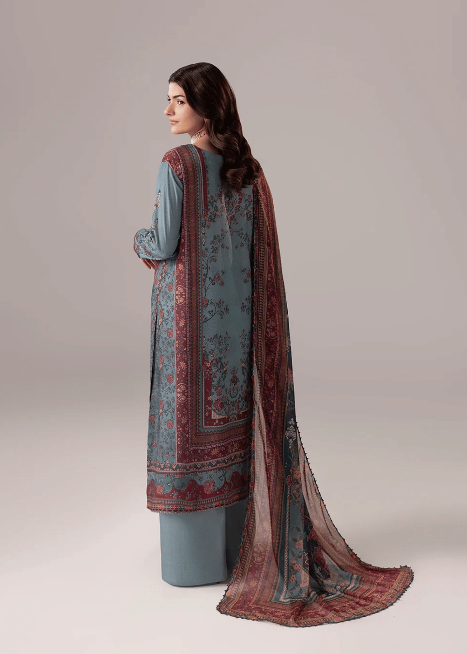 crepe silk Kurta Set in Shadow blue