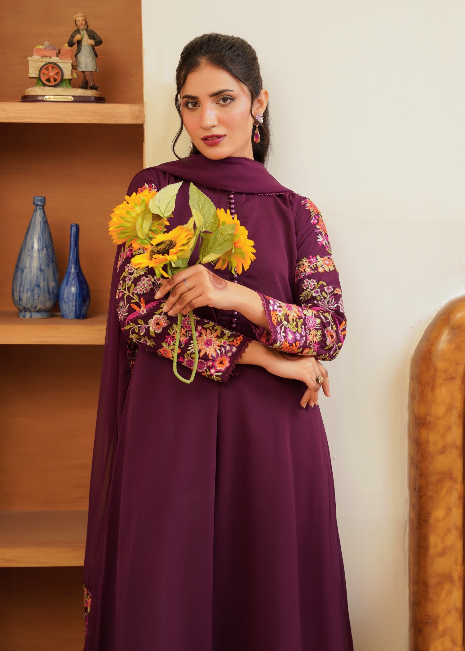 chiffon Pishwas in Plum