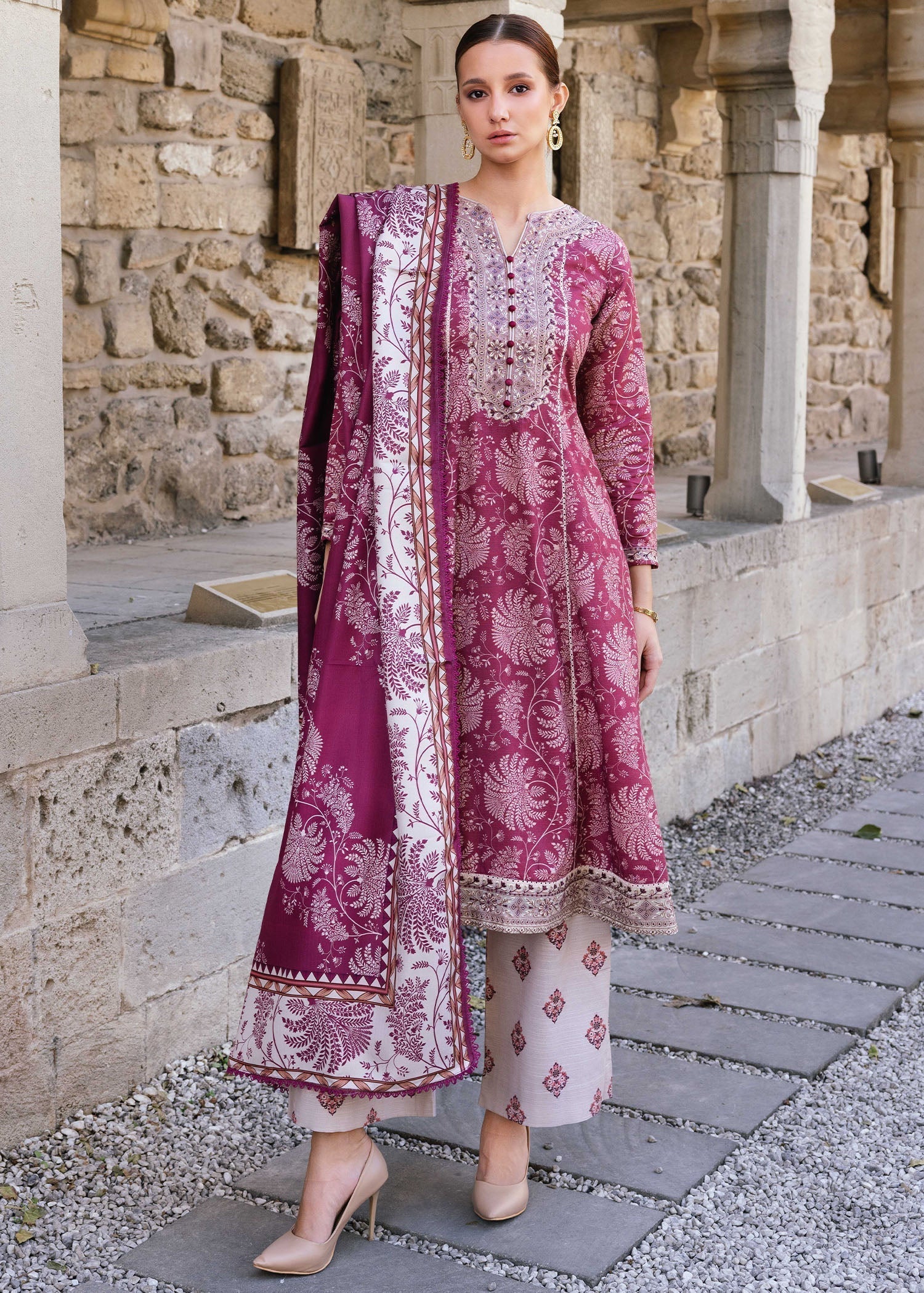 khaddar Short Frock in Mauve