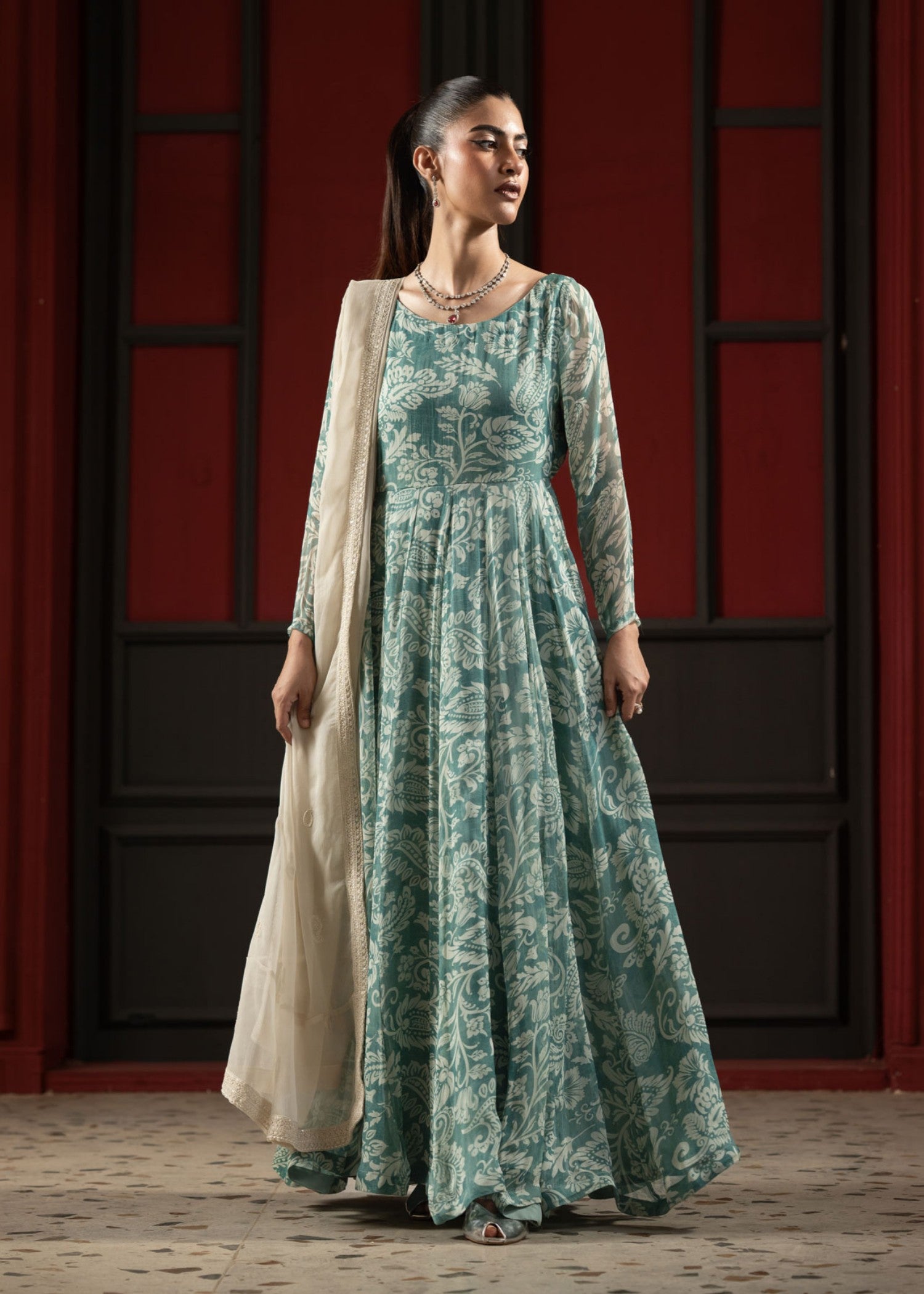 chiffon Pishwas in Frost blue