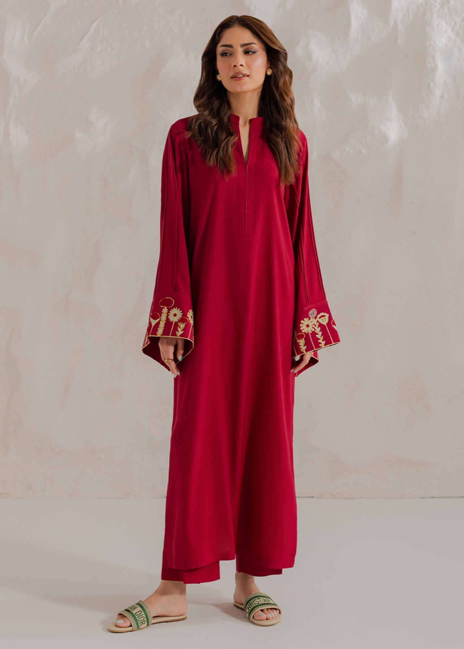 georgette Co ord Sets in Cherry red