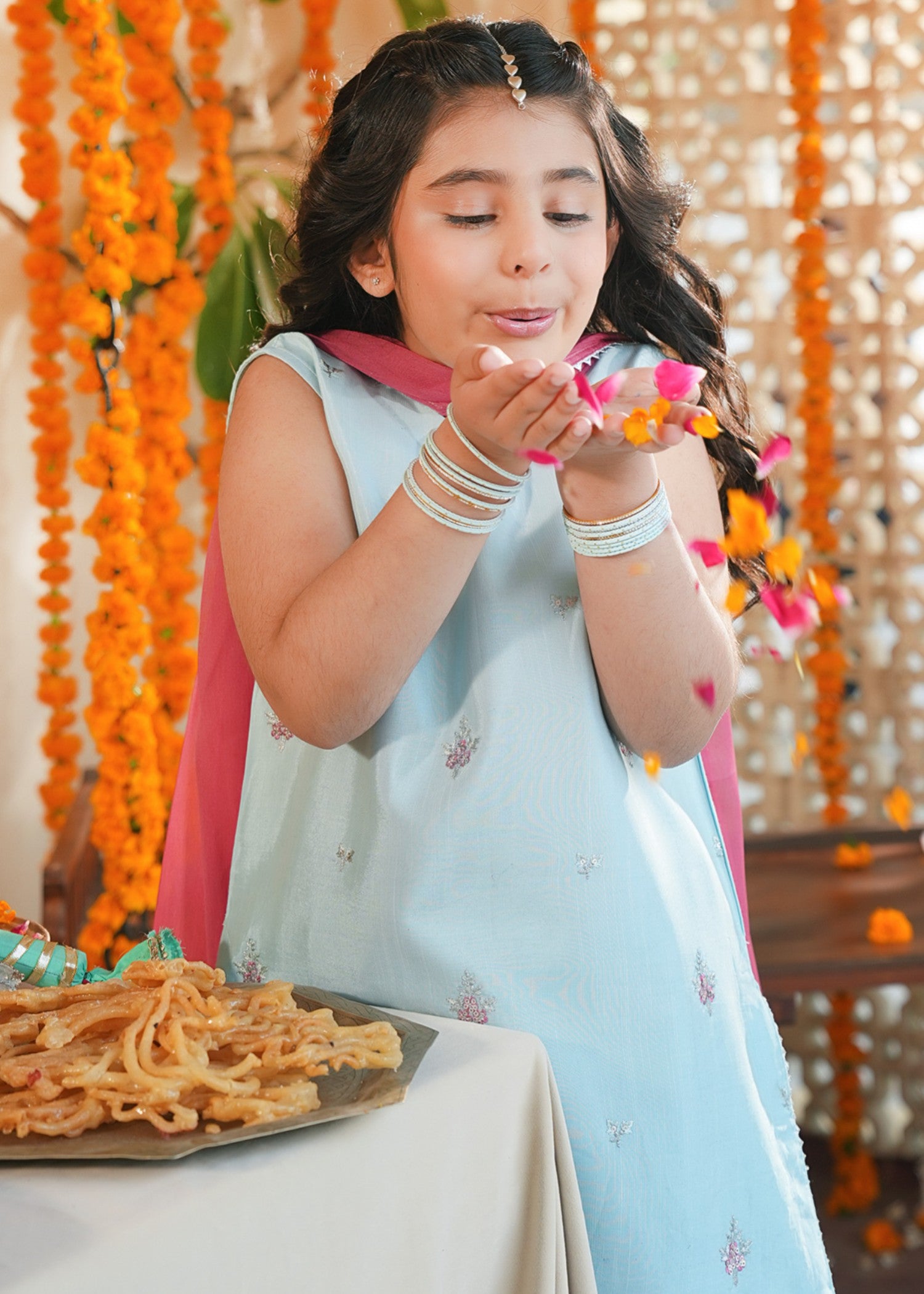 silk Kurta Set in Sky blue