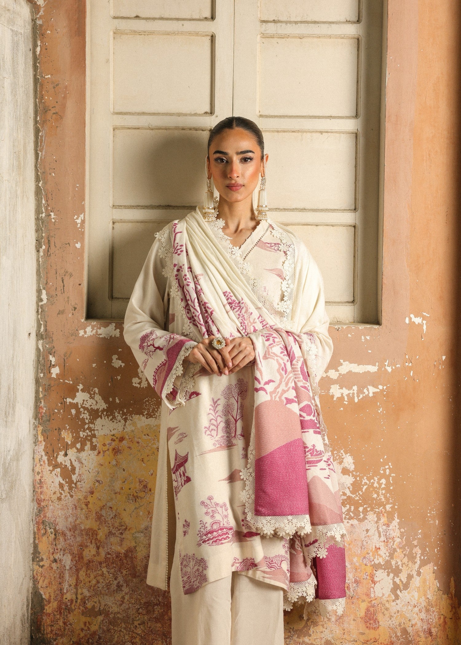 jacquard viscose Unstitched in Cream