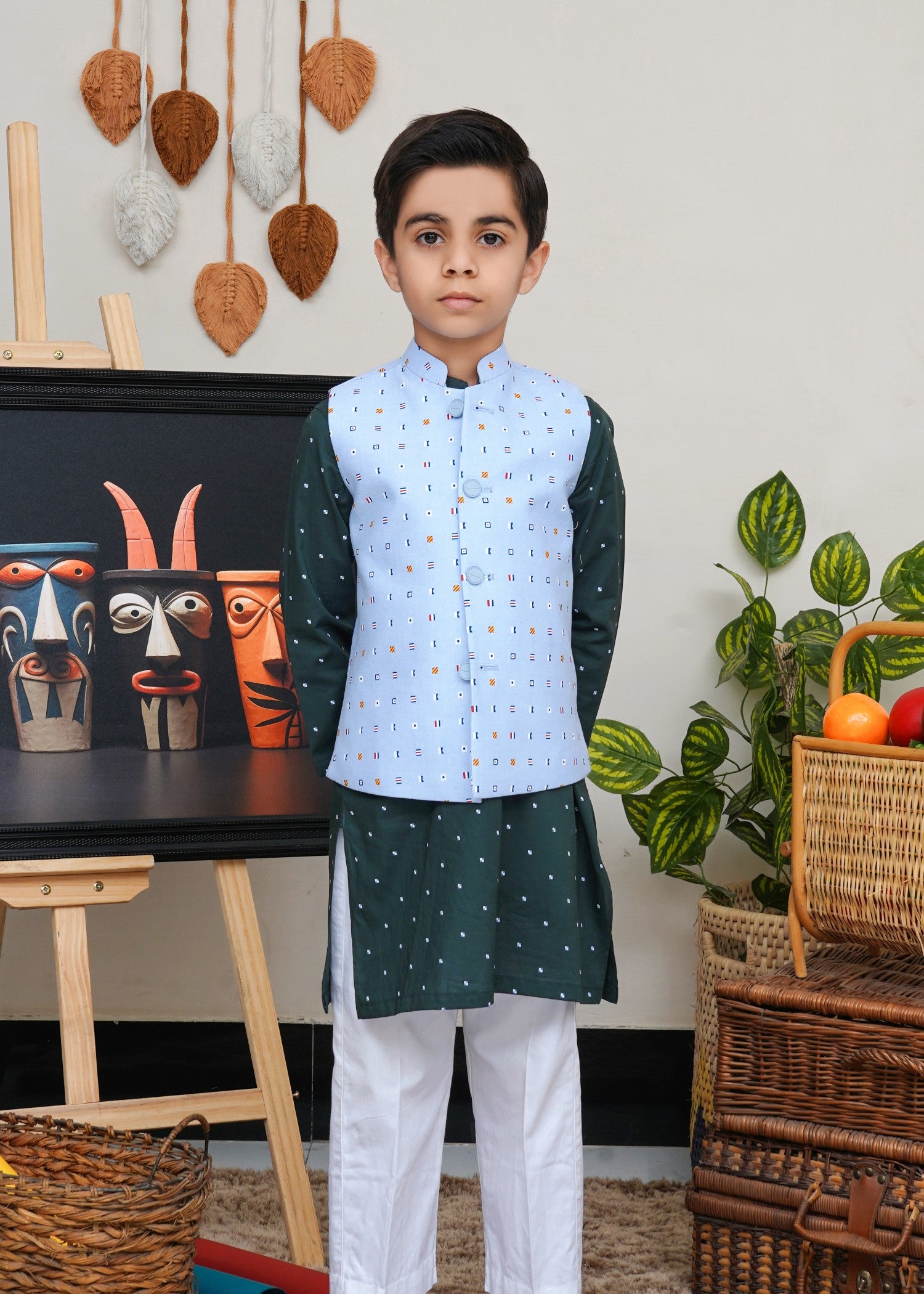 jamawar Waistcoat in Ice blue