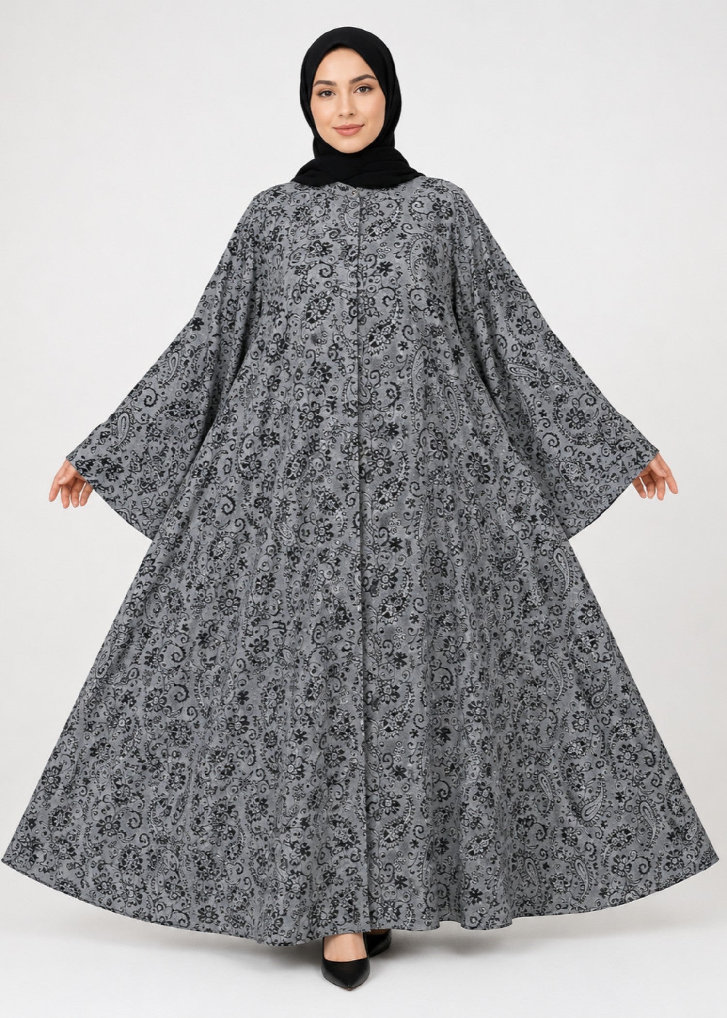 crepe georgette Abaya in Ash grey, black