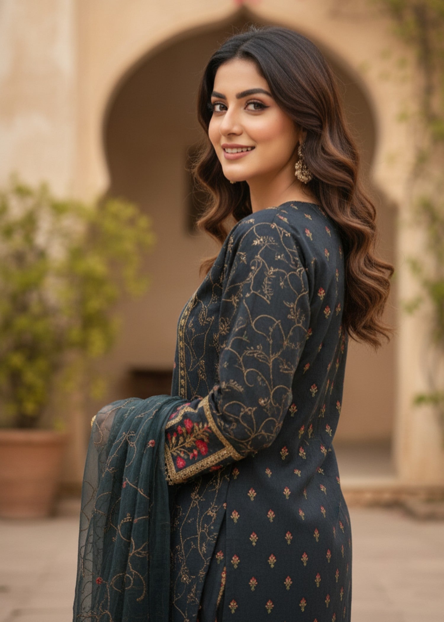 khaddar Kurta Set in Dark grey