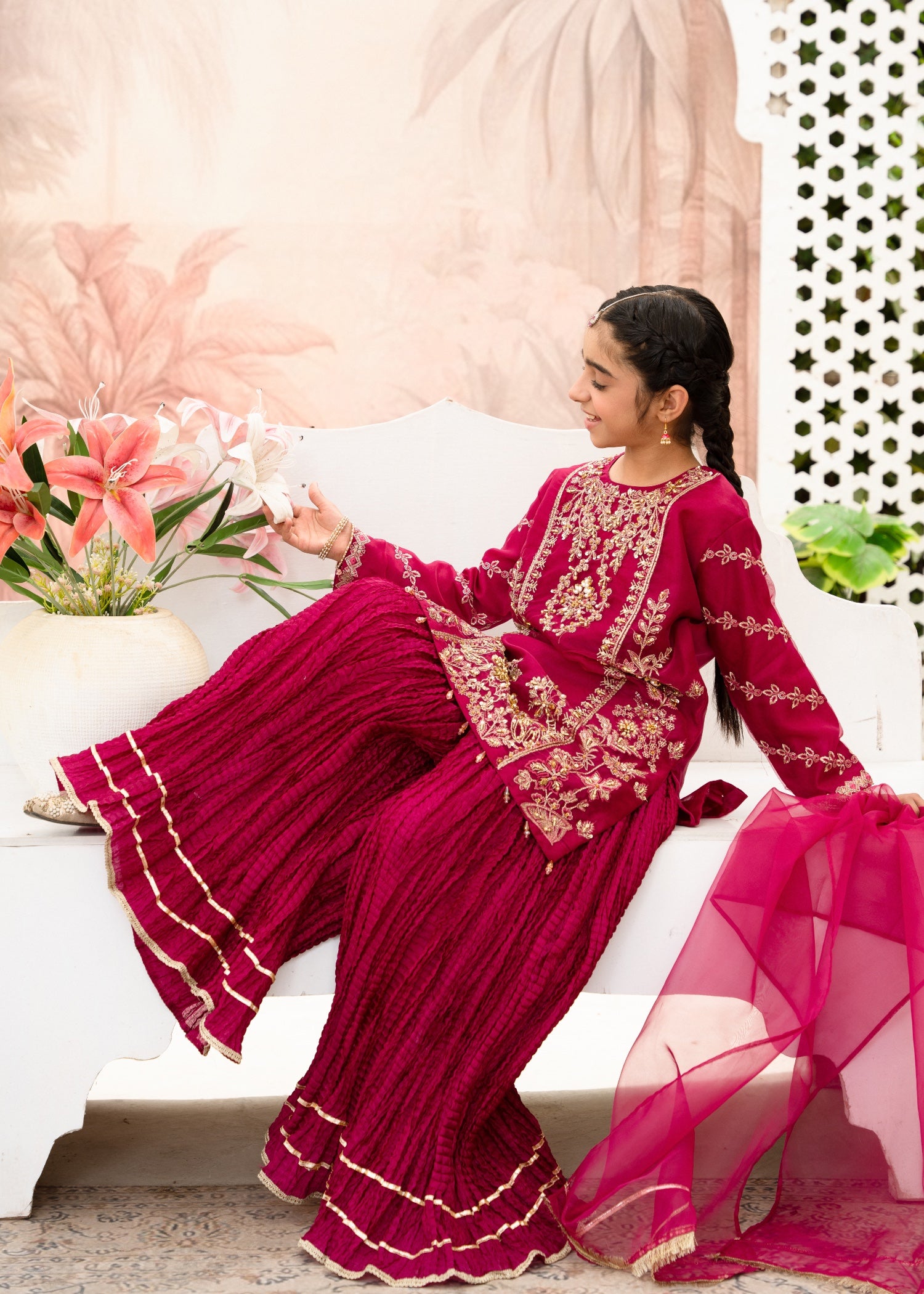 organza Sharara in Magenta