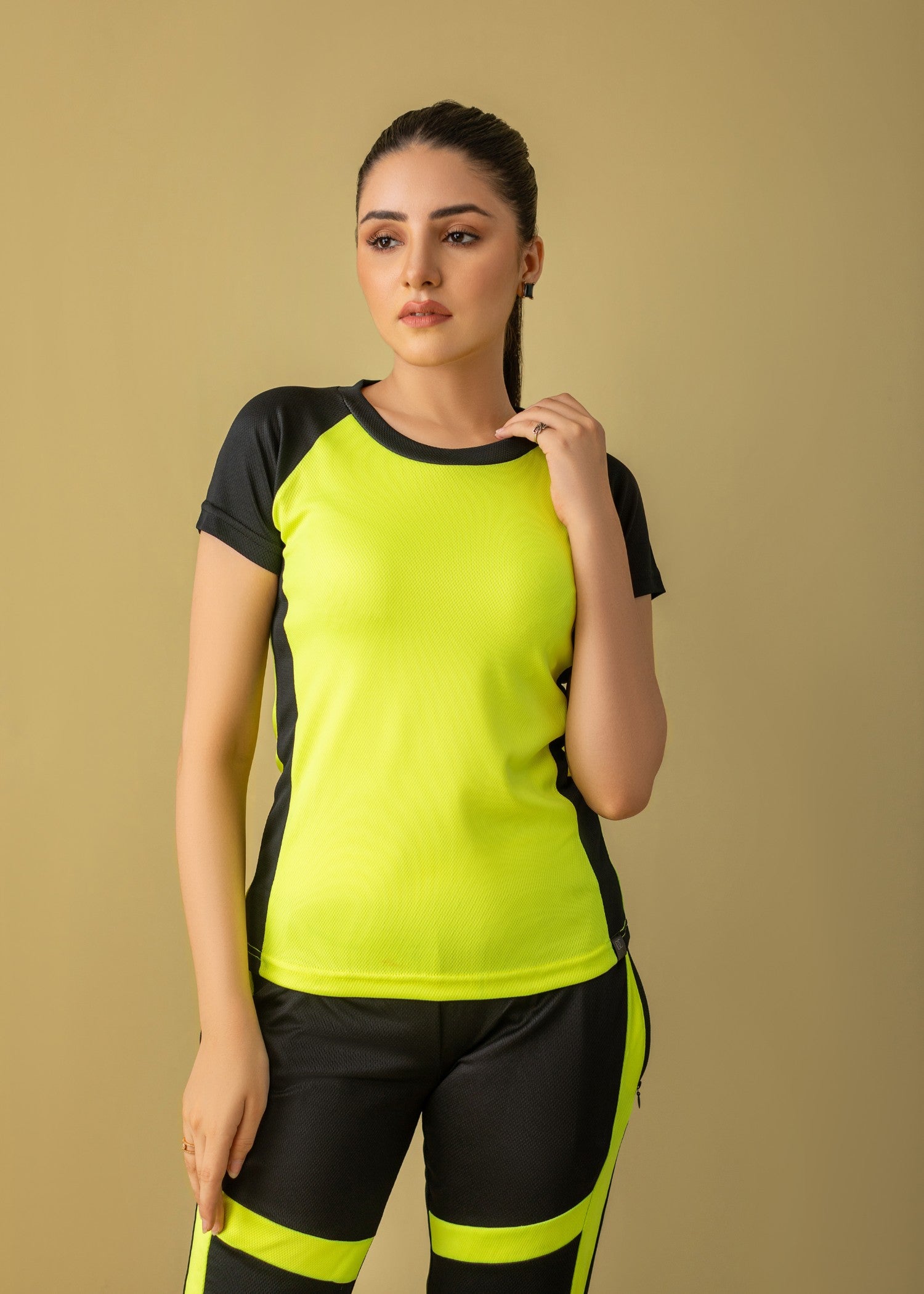 jersey knit Tracksuit in Black, acid yellow