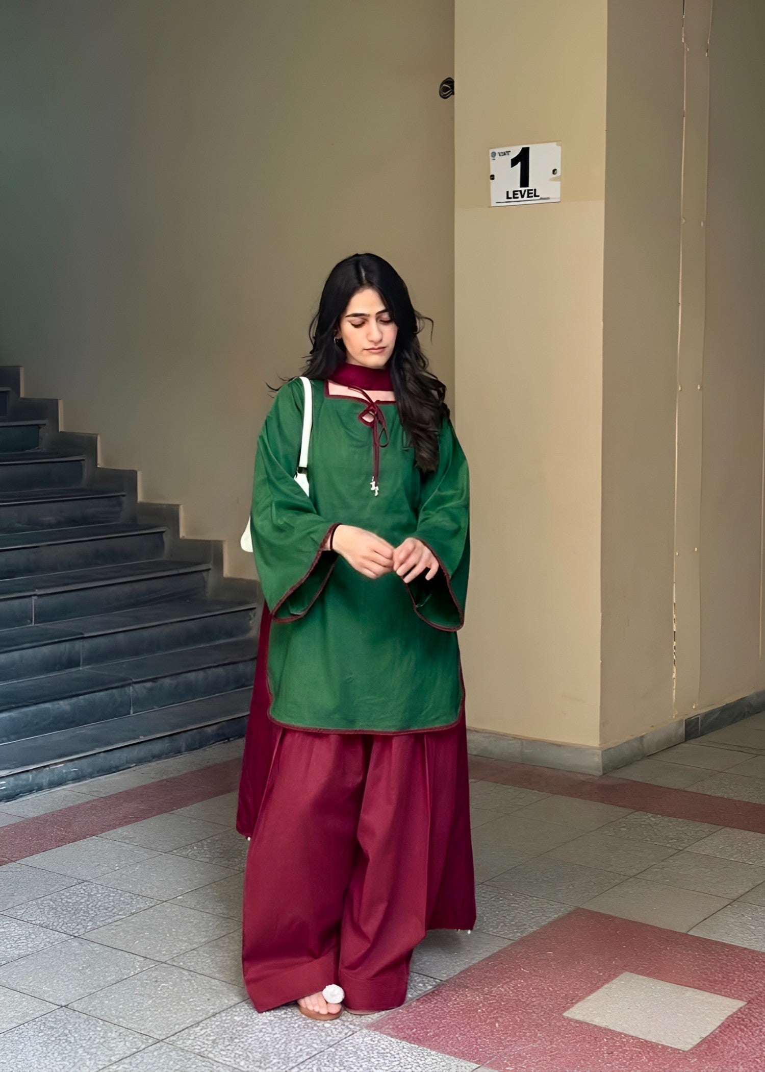 linen Kurta Set in Bottle green, maroon