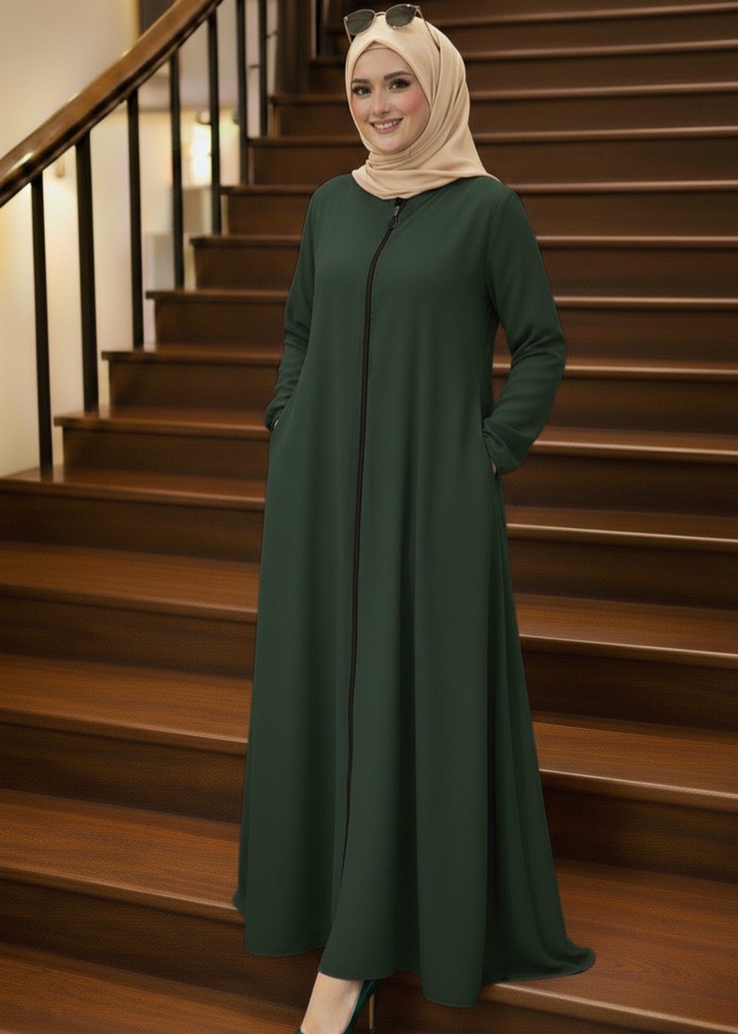 georgette Abaya in Hunter green