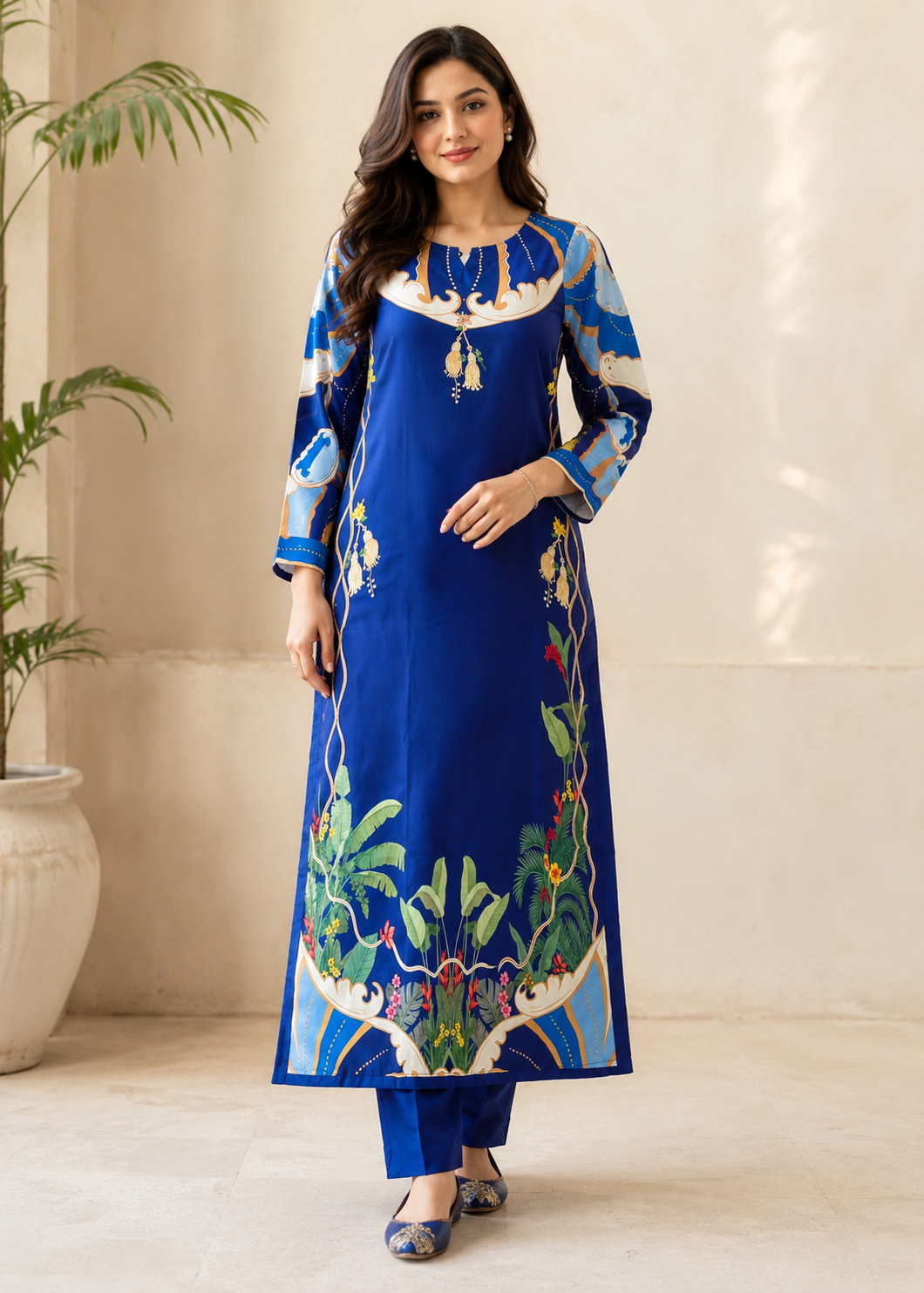 silk crepe Kaftan in Royal blue