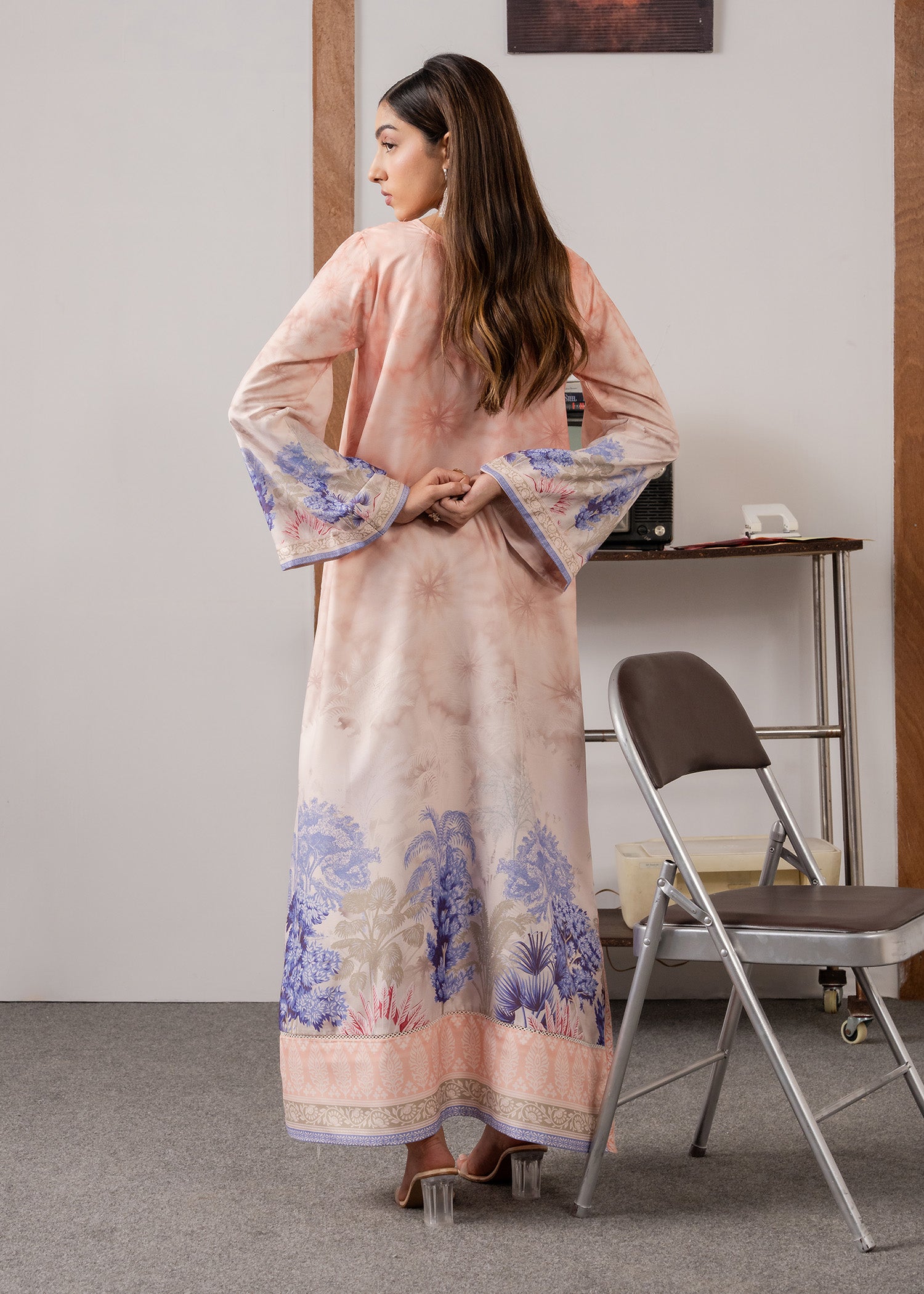 slub lawn Kaftan in Peach pink