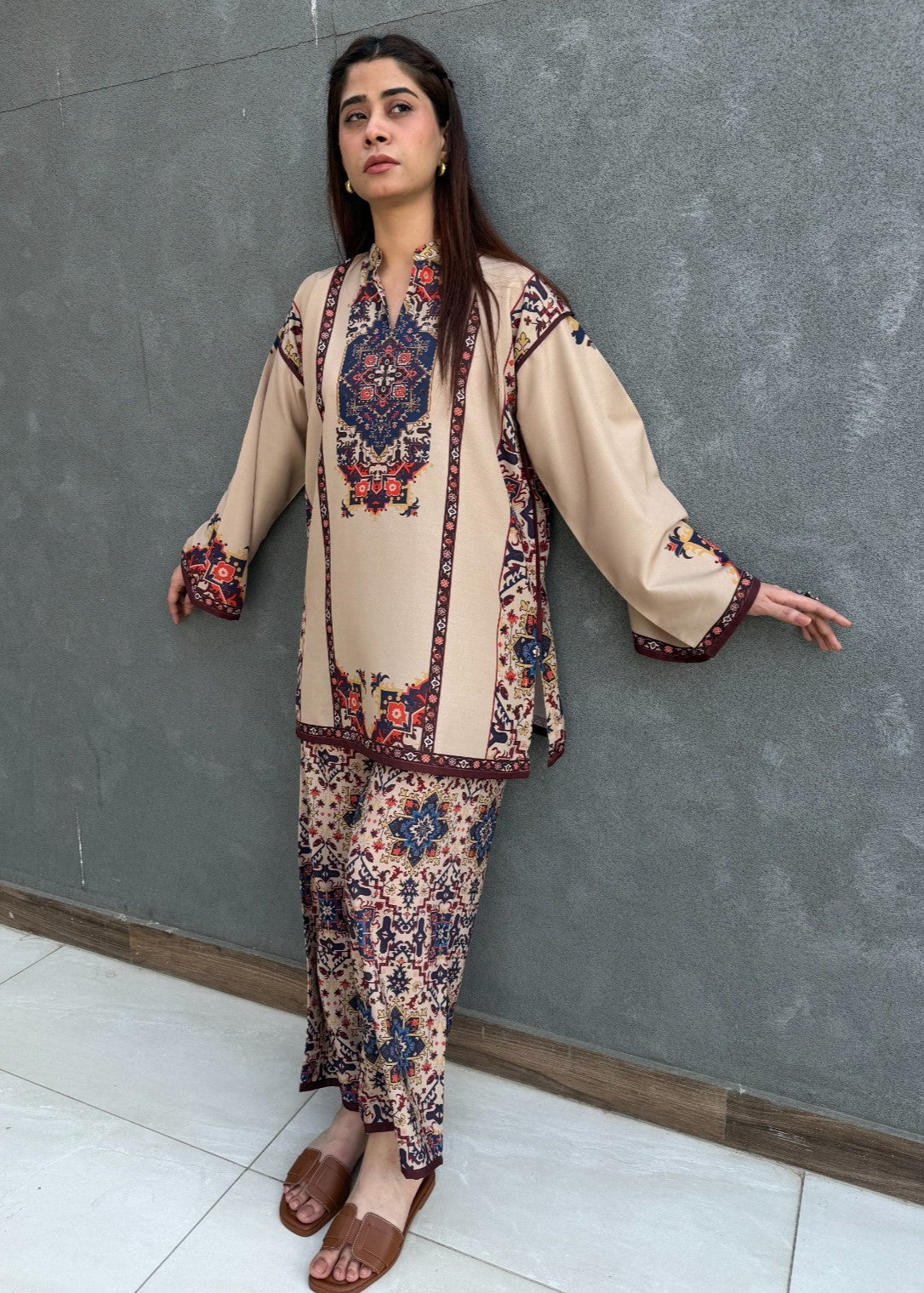 arabic lawn Co ord Sets in Beige