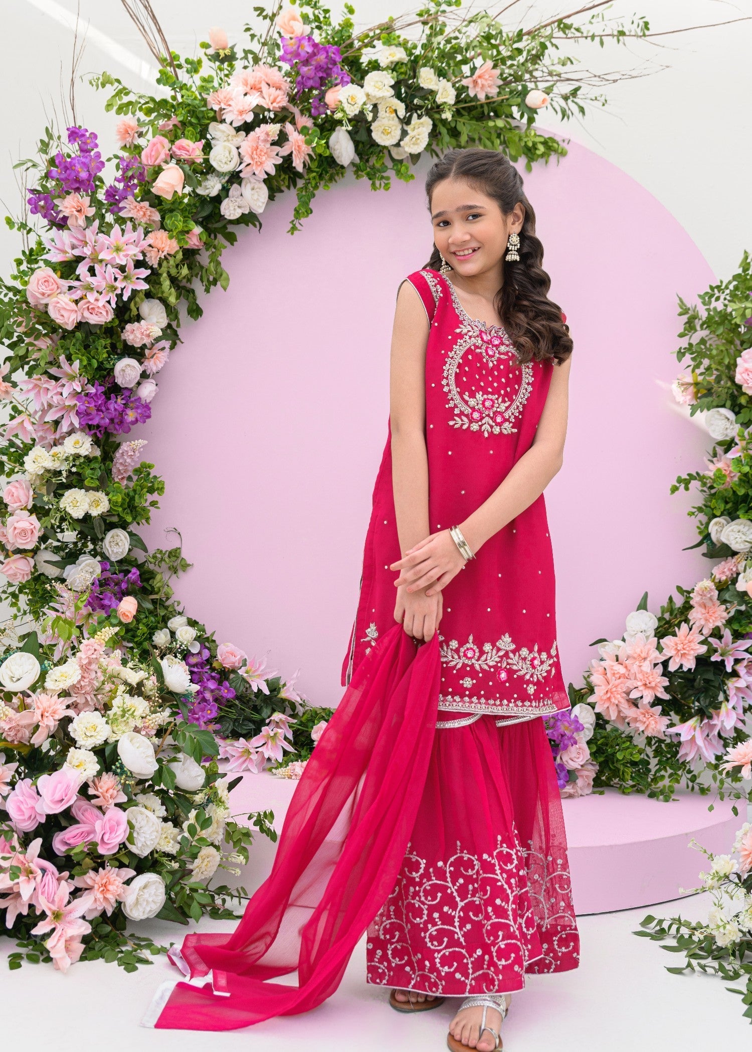 chiffon Gharara in Shocking pink