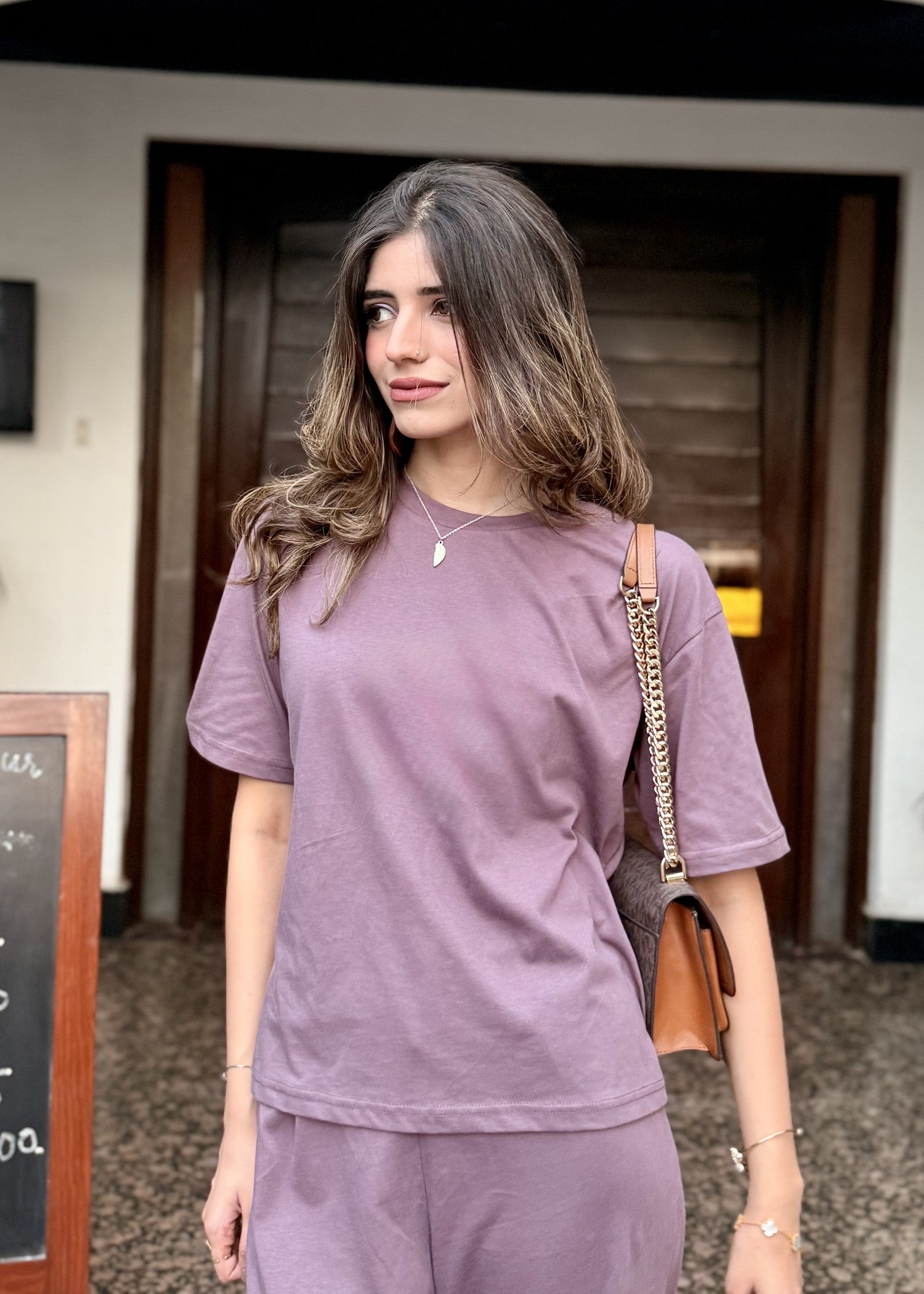 cotton jersey Co Ord Sets in Mauve pink