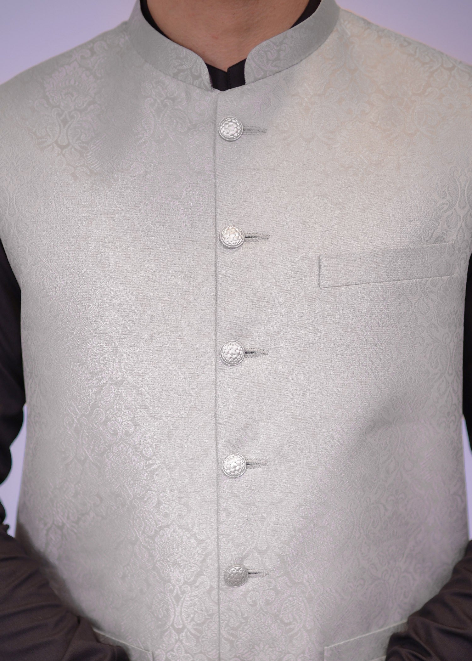jamawar Waistcoat in Silver