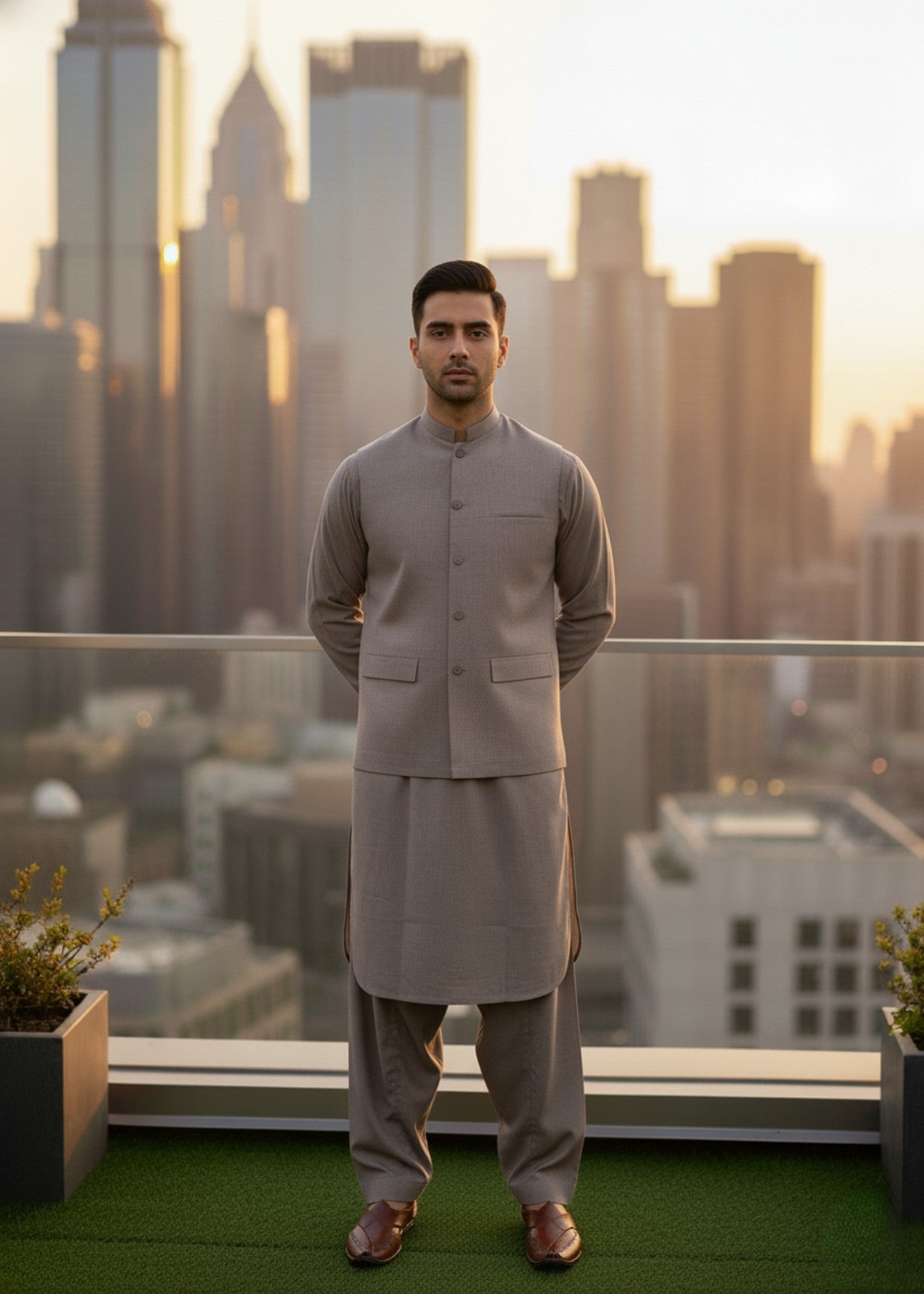 wash & wear Waistcoat in Brown