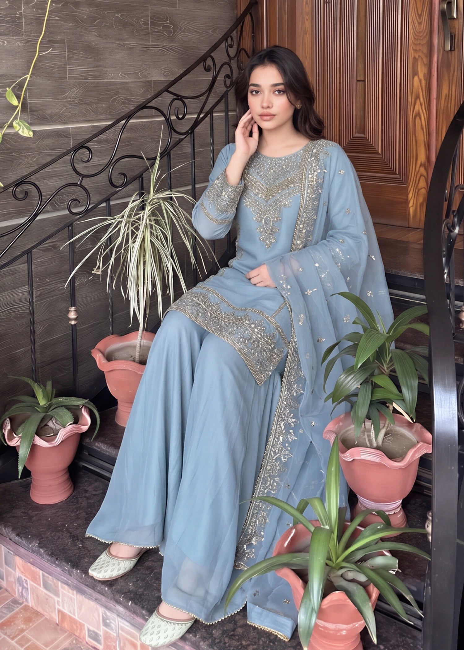 chiffon Sharara in Ice blue