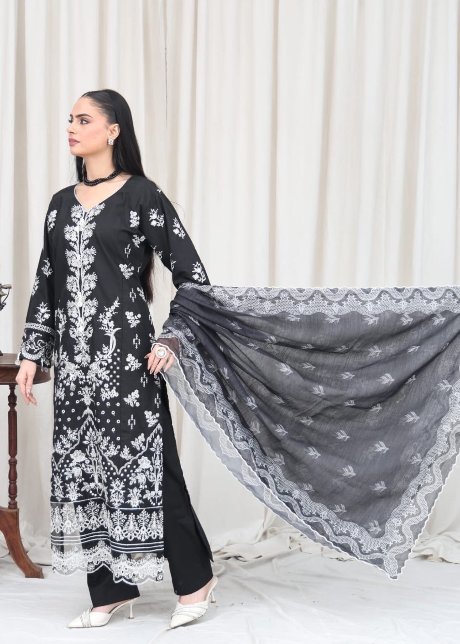 cotton krandi Kurta Set in Black