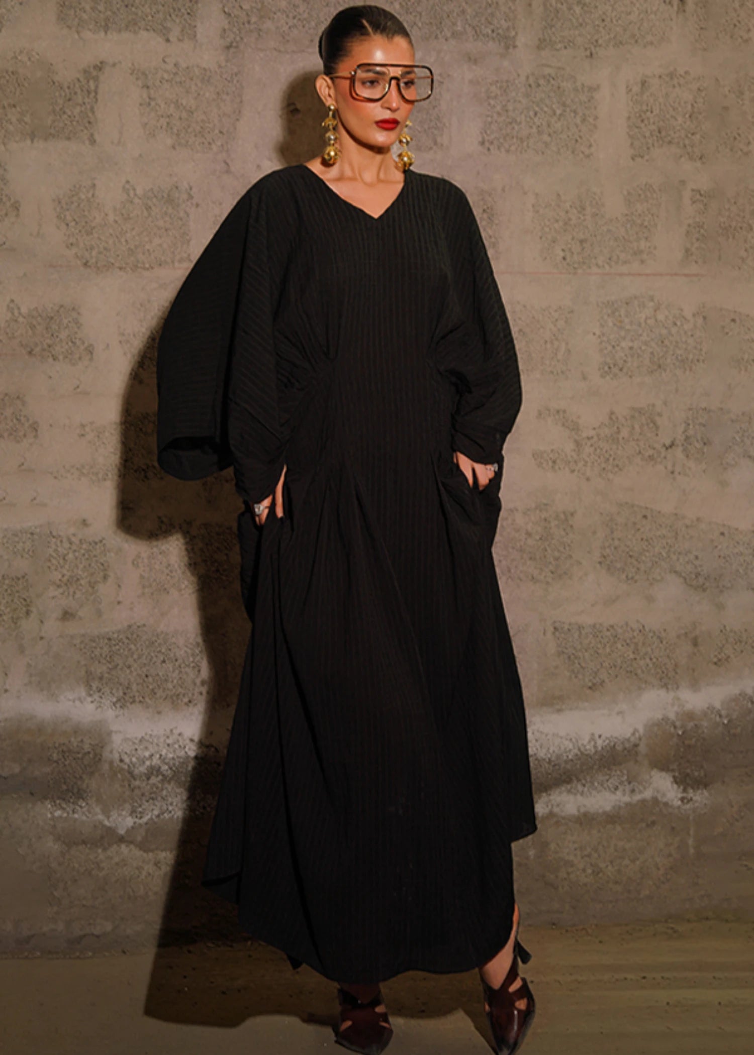 georgette Kaftan in Black