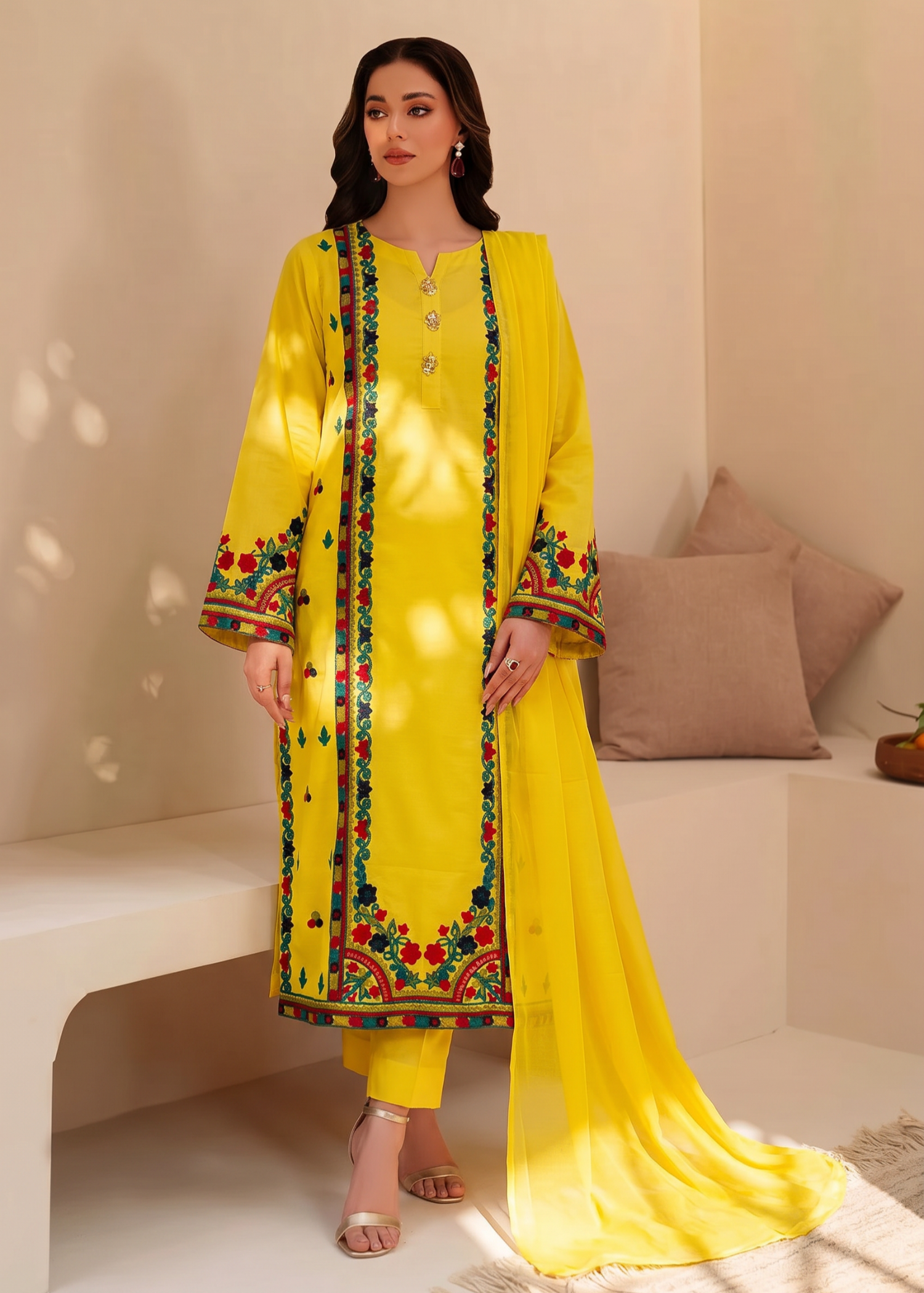 georgette polyester Kurta Set in Yellow
