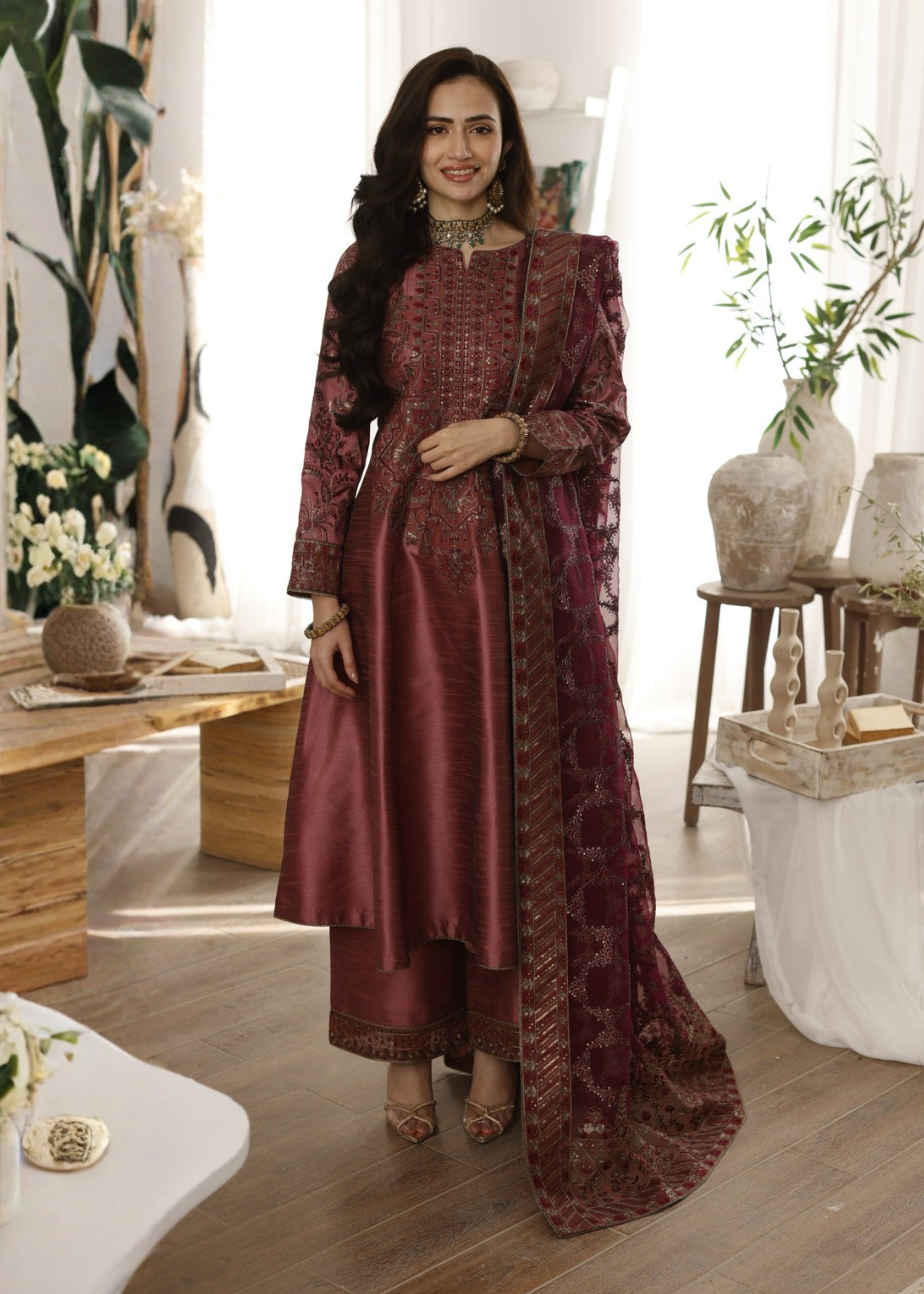 raw silk Maxi in Bronze orange