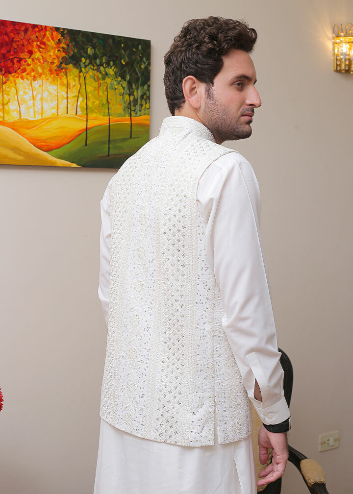 banarsi silk Waistcoat in Off-white