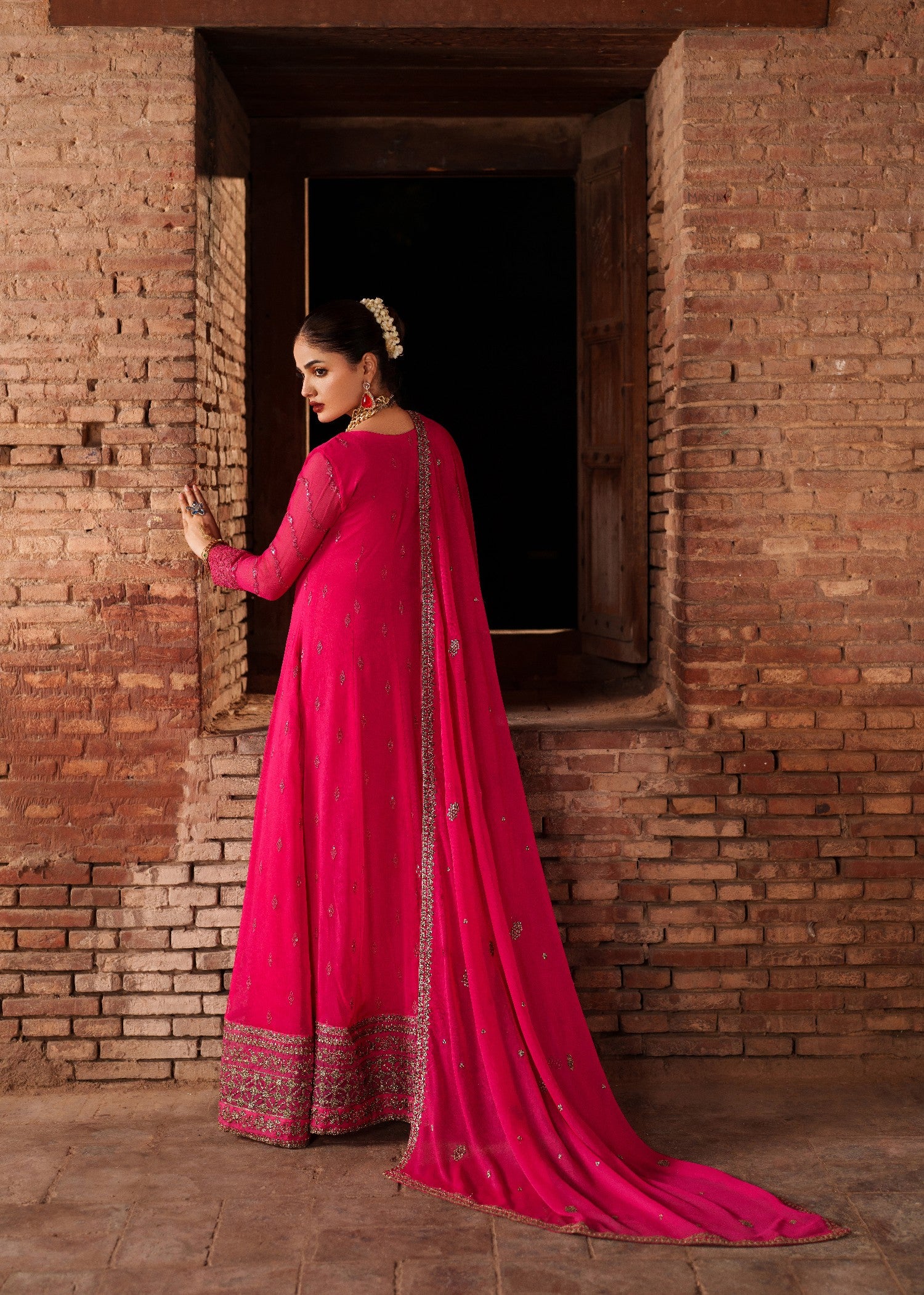 crinkle chiffon Maxi in Shocking pink