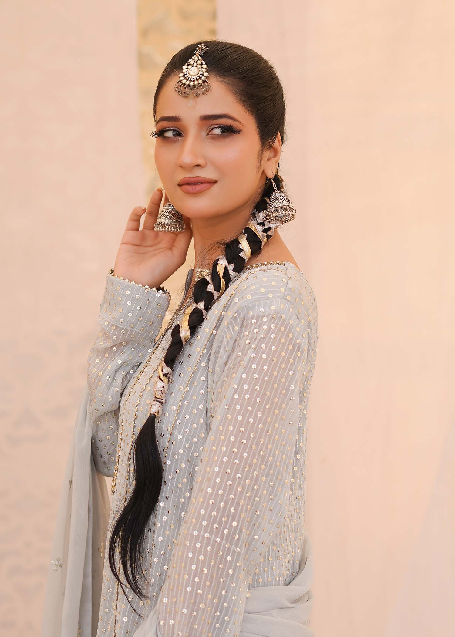 chiffon Anarkali in Ice blue