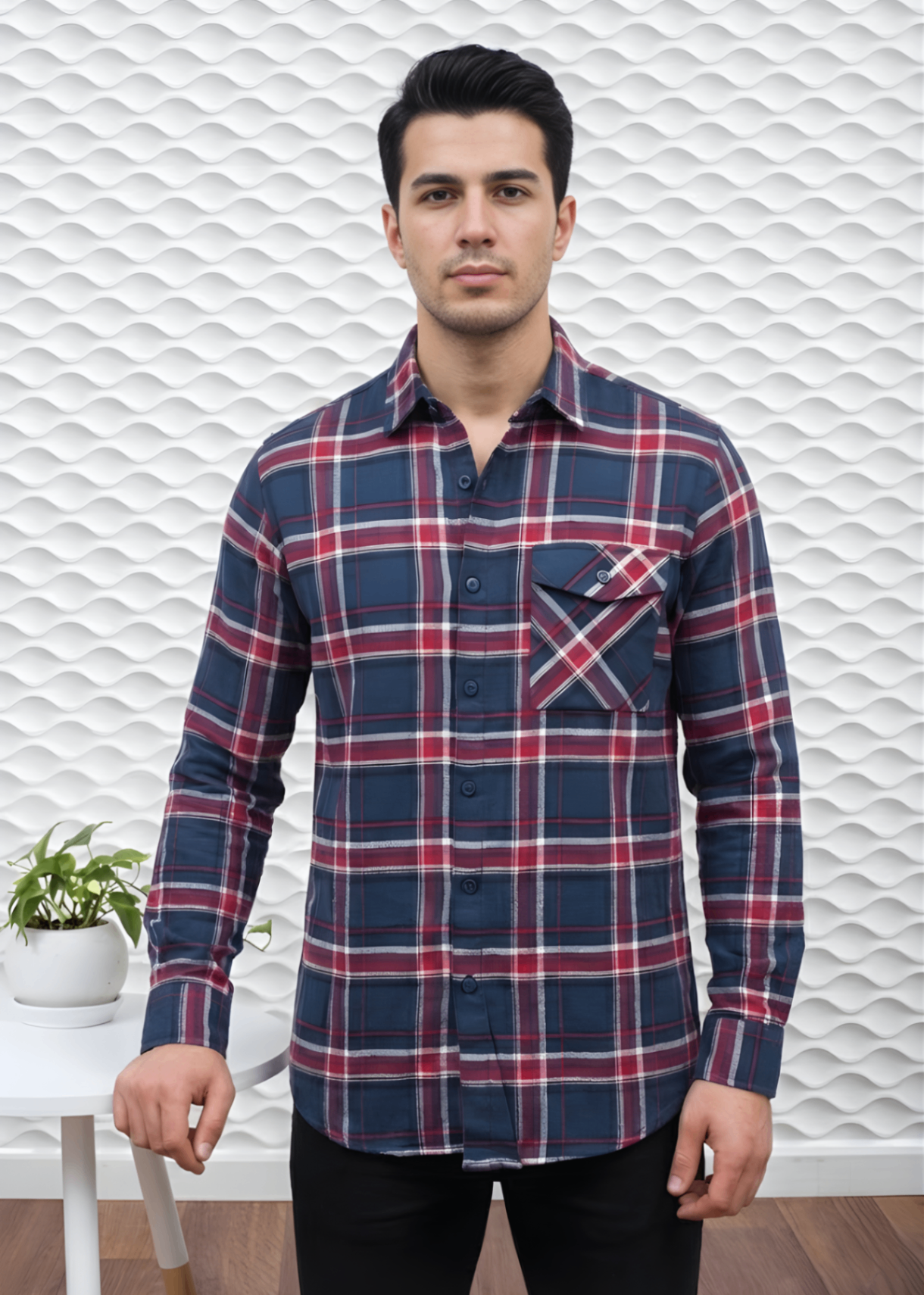 flannel Casual Shirt in Multi, blue, red