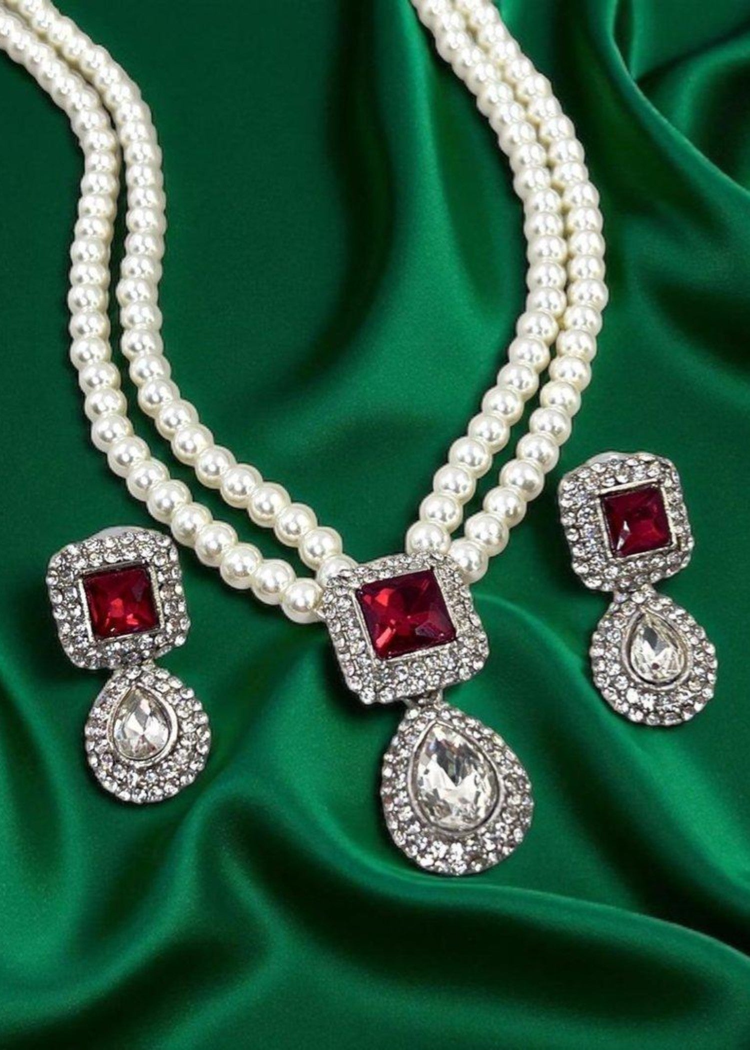 Jewelry Set in White, ruby red Color by - Trendy Women Jewelry Set OGL9677