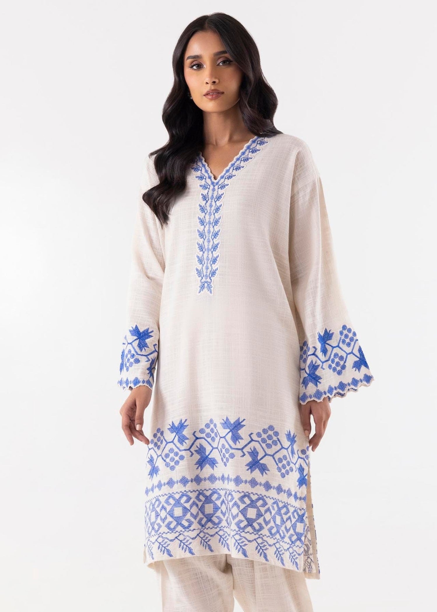 slub lawn Kurti in Off-white
