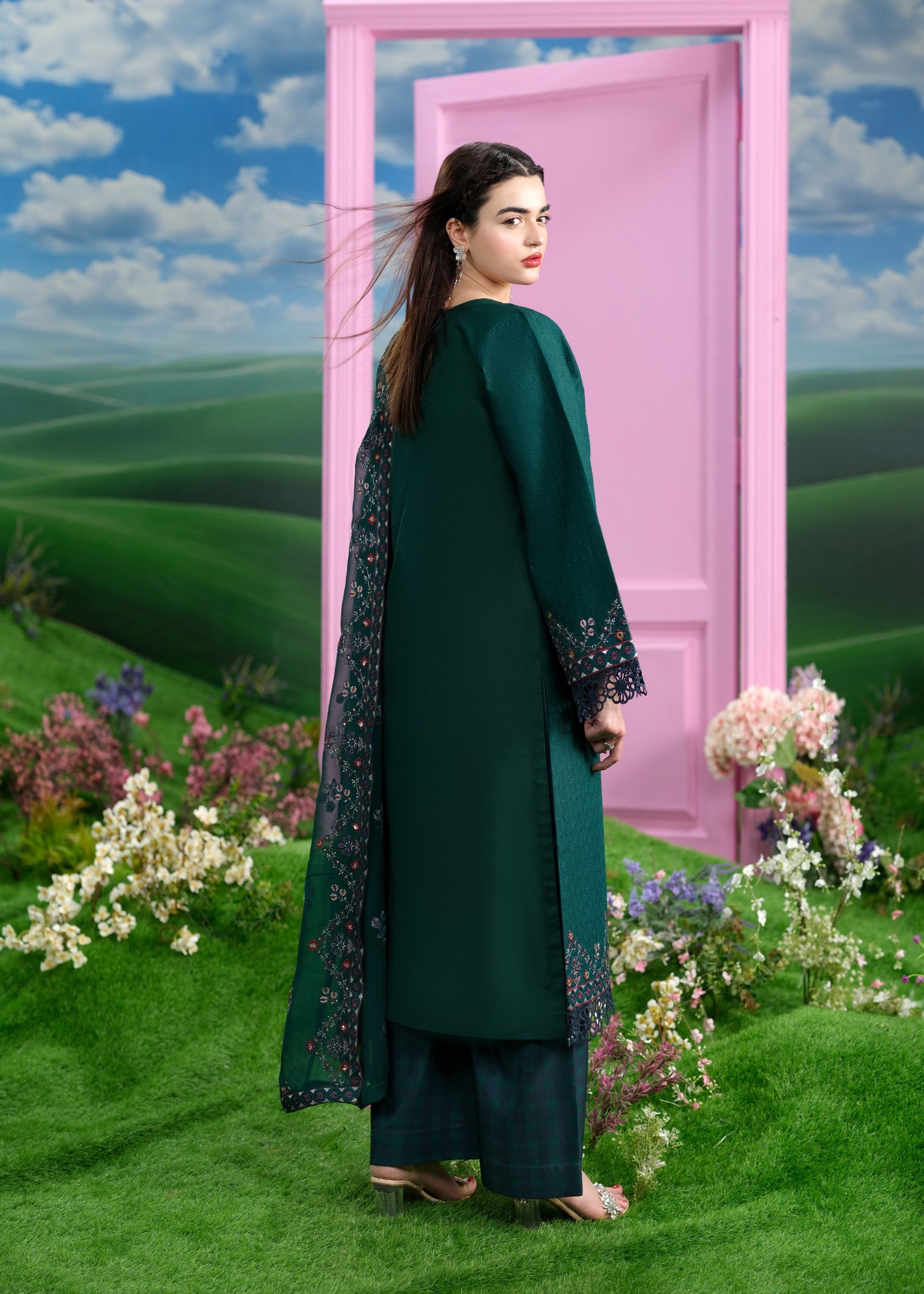 chikankari cotton Kurta Set in Teal