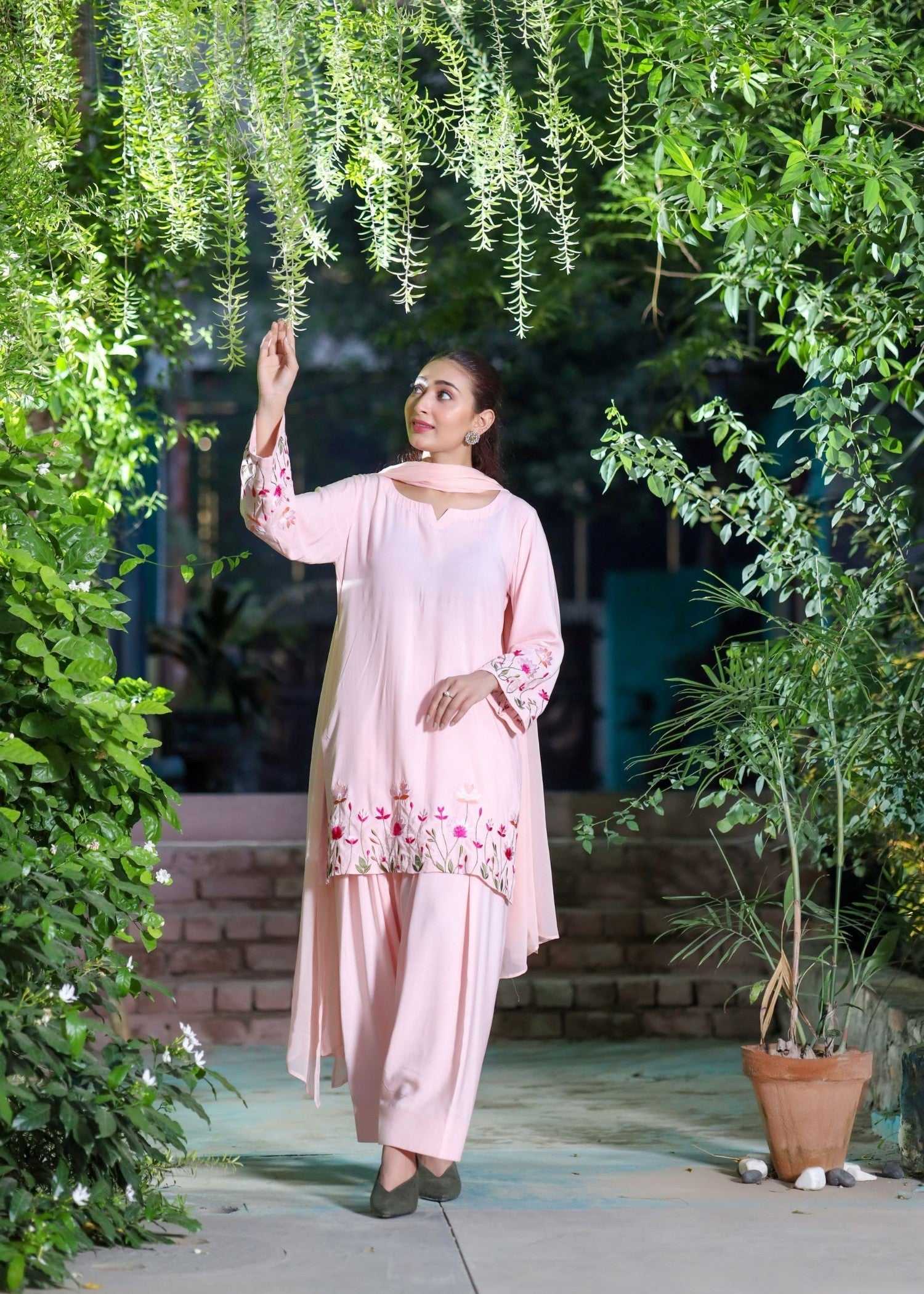 linen Kurta Set in Baby pink