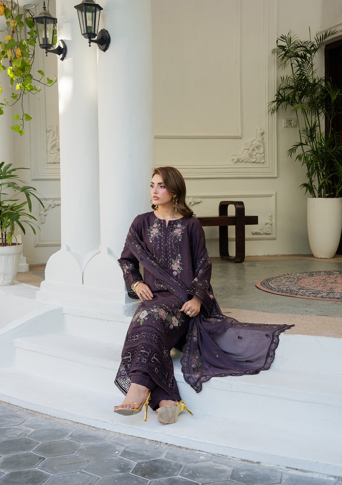 cotton Kurta Set in Deep purple