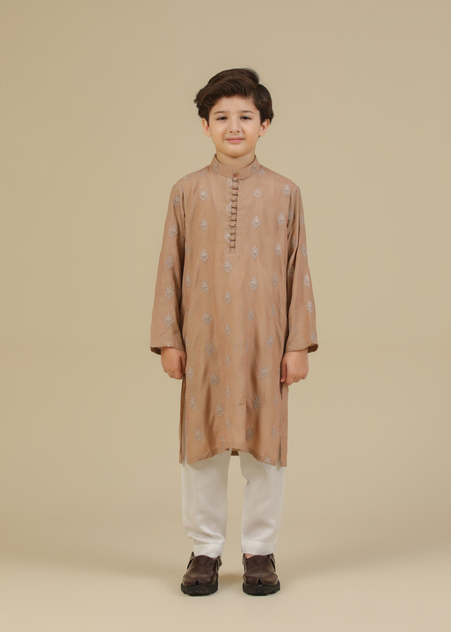 raw silk Kurta Set in Sand brown