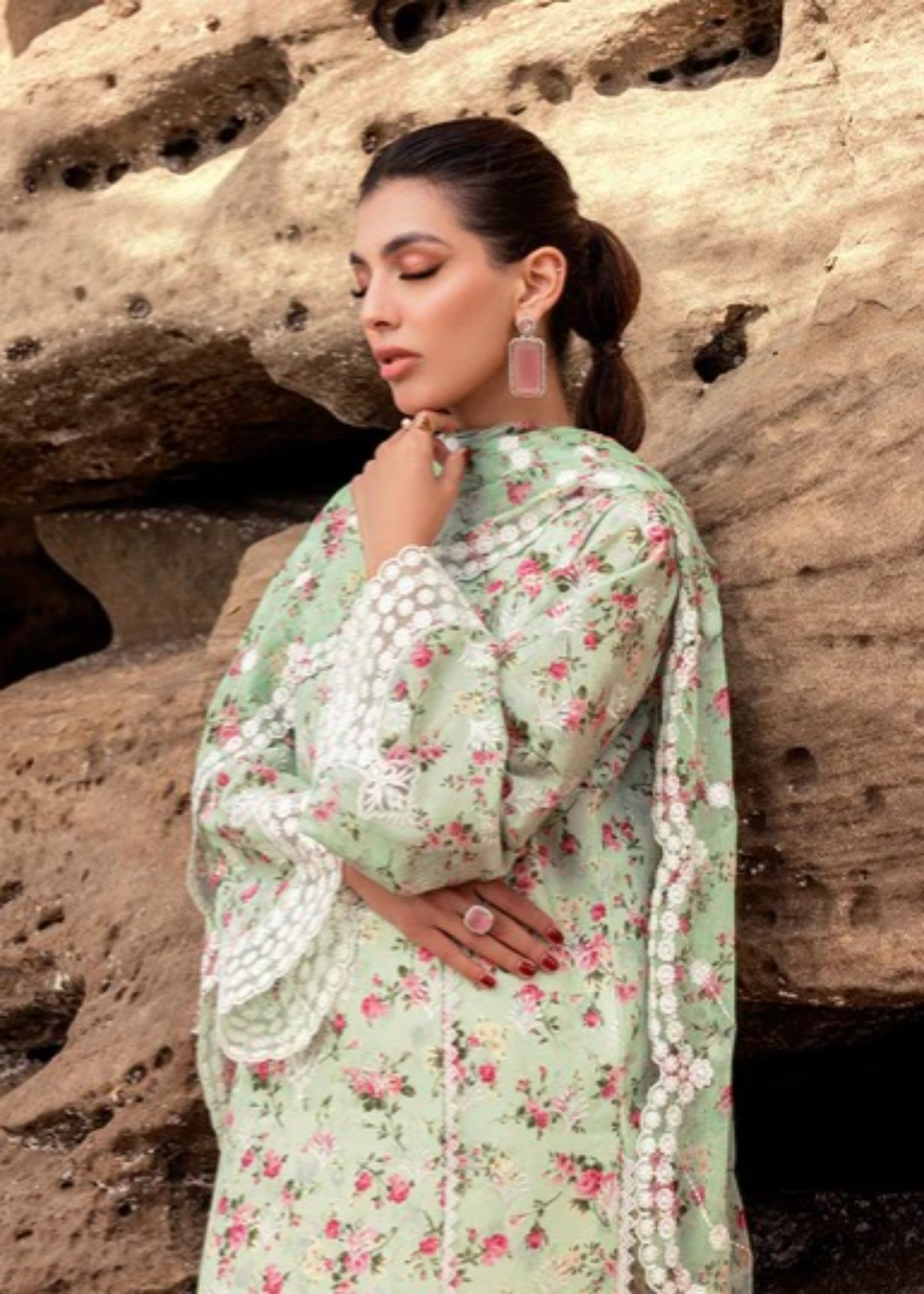 chikankari cotton Kurta Set in Mint green