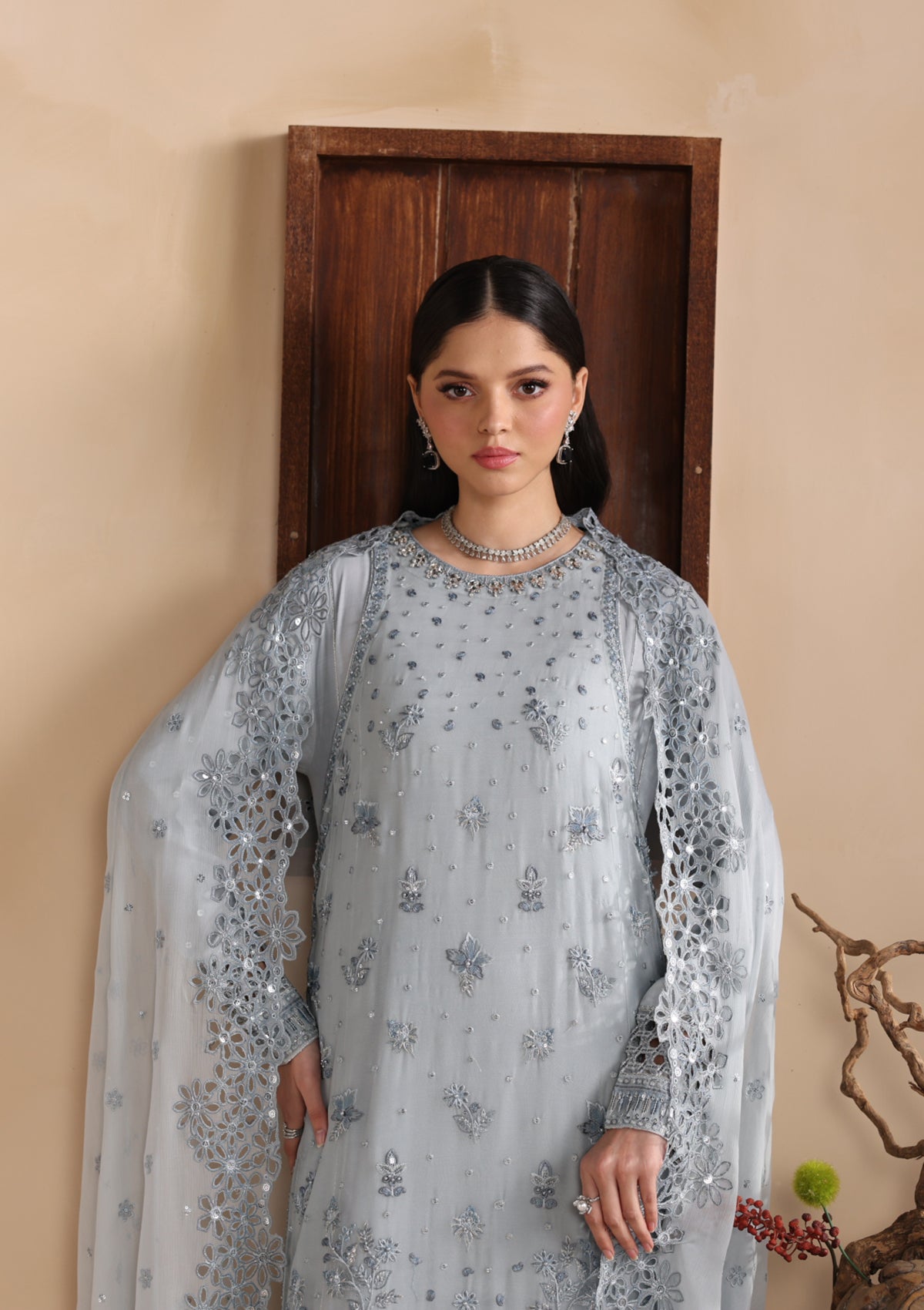 chiffon Kurta Set in Powder blue