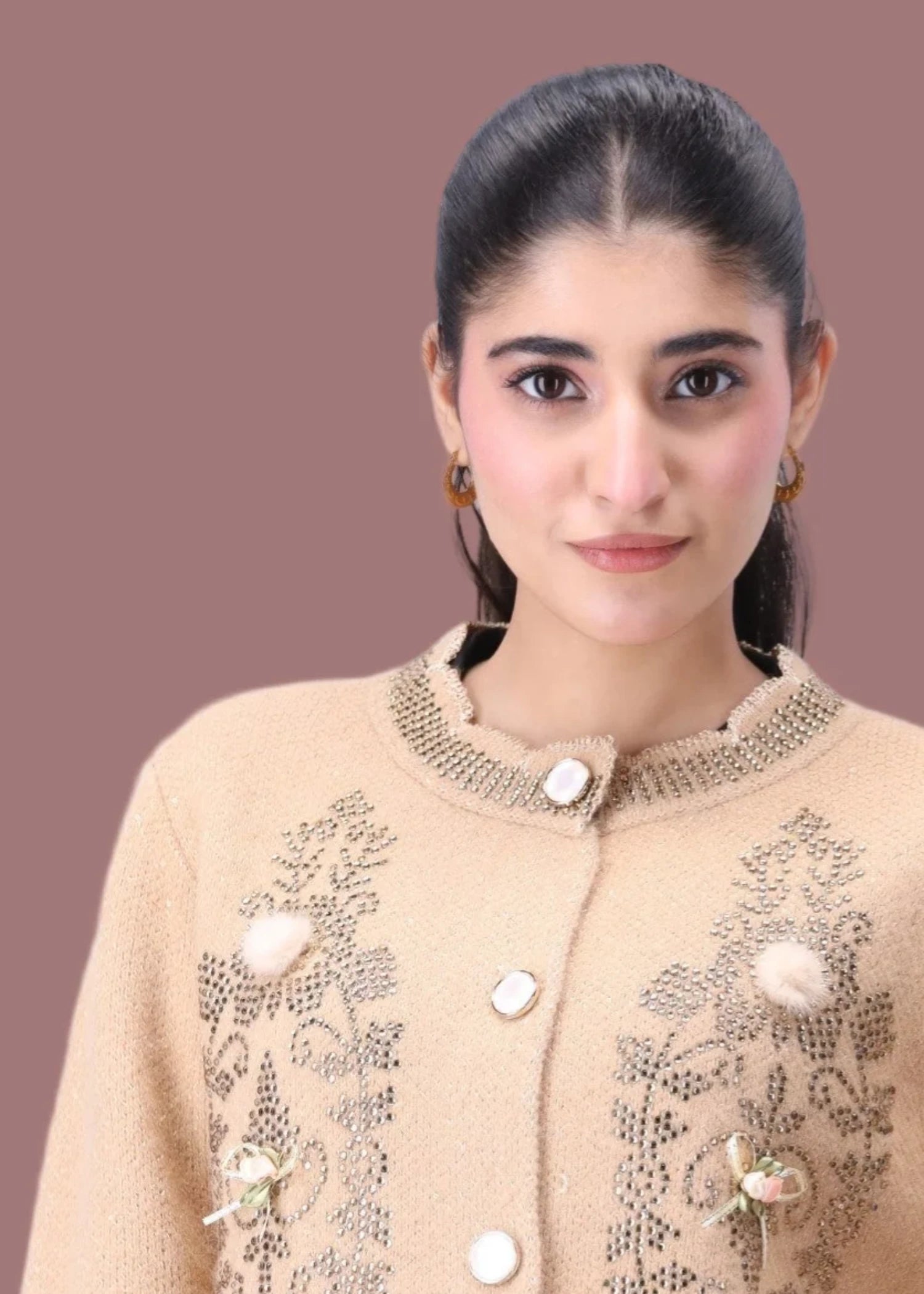 wool Cardigan in Khaki brown