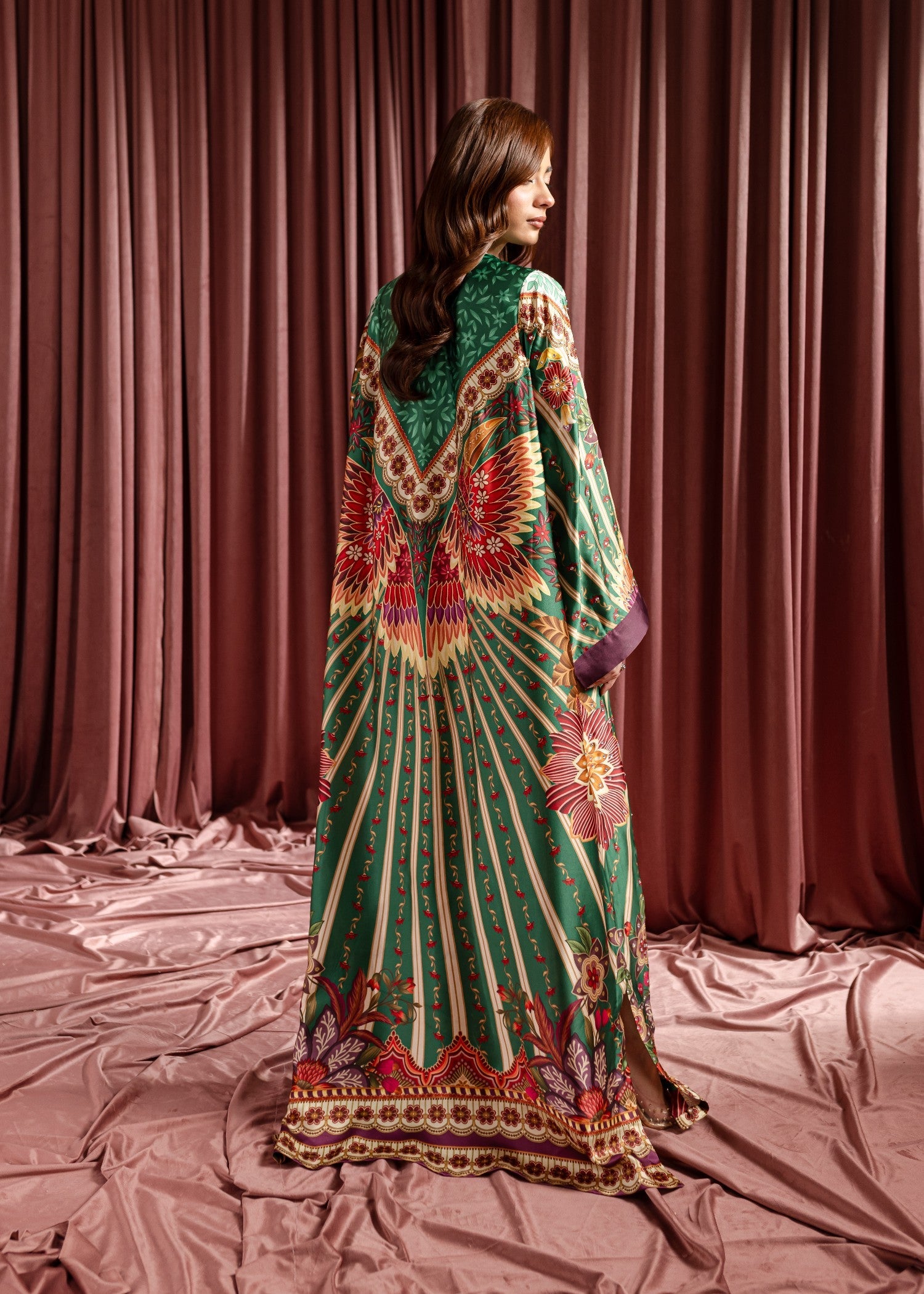 silk Kaftan in Green