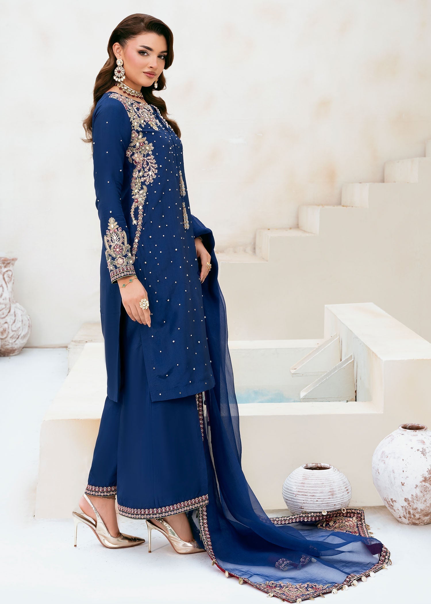 tissue silk Kurta Set in Royal blue