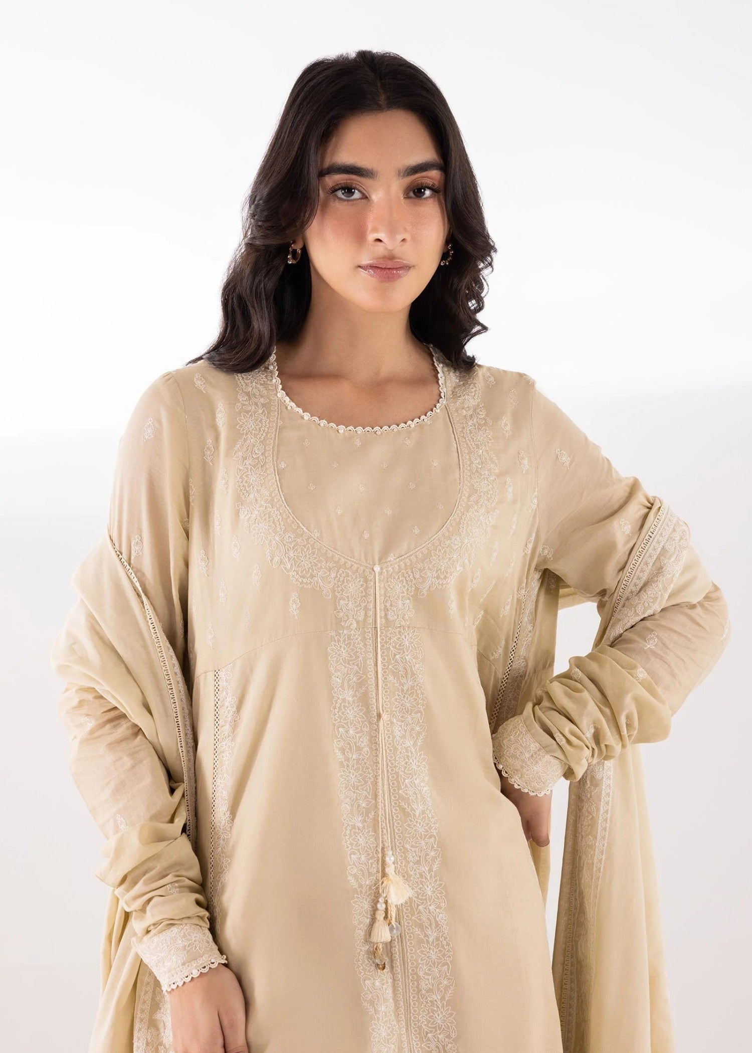 voile Kurta Set in Camel brown
